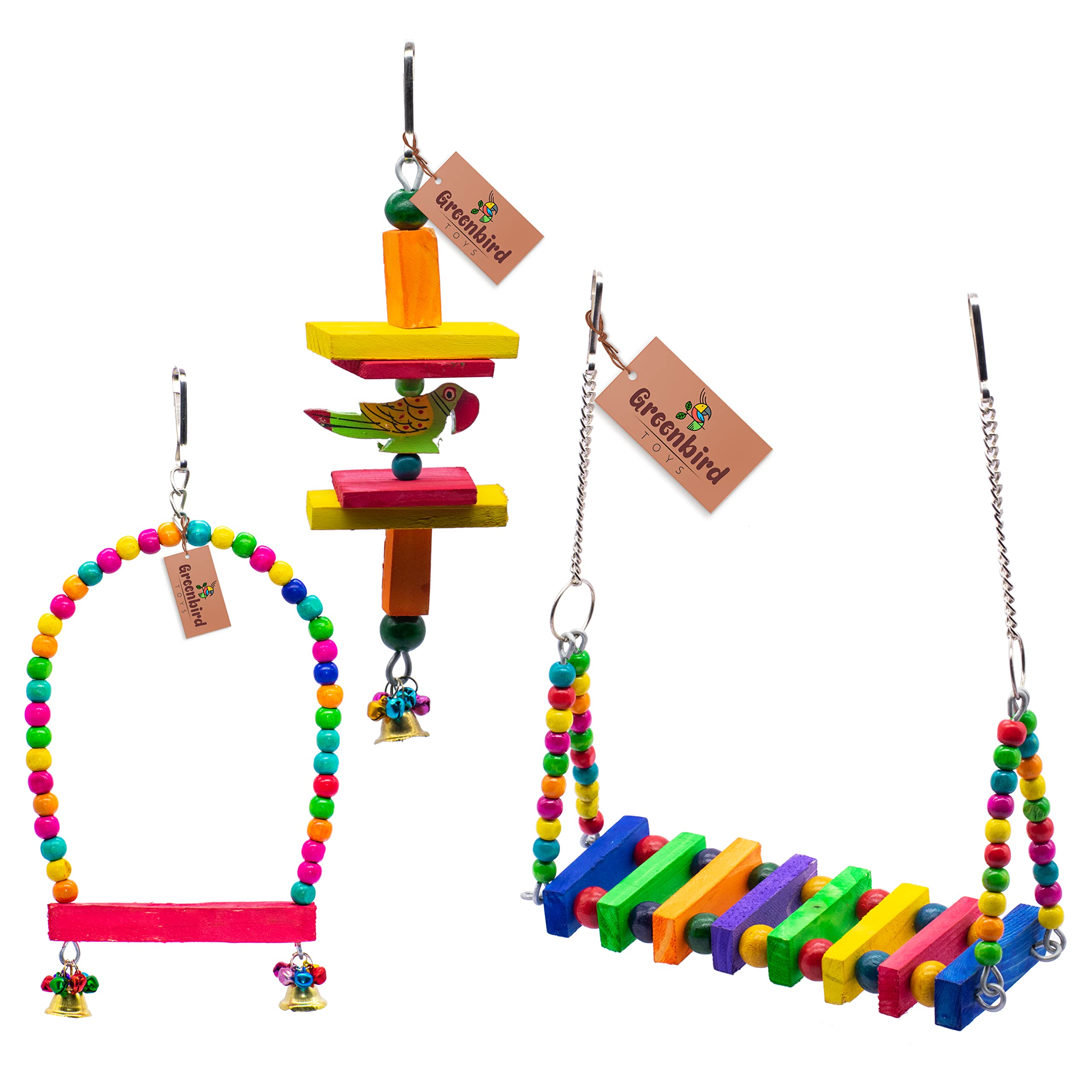 GREENBIRDS Combo of 3 Bird Toys Swing, Perch & Cage Hanging for Bird & Parrot (B0B321DJ8Y) Amazon Price History, Amazon Price Tracker