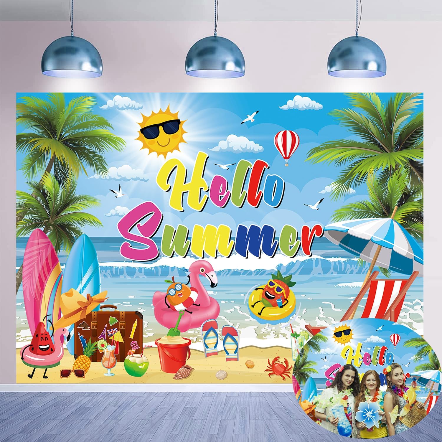 7x5FT Summer Hawaiian Beach Backdrop - Tropical Pool Party Photo Background Banner
