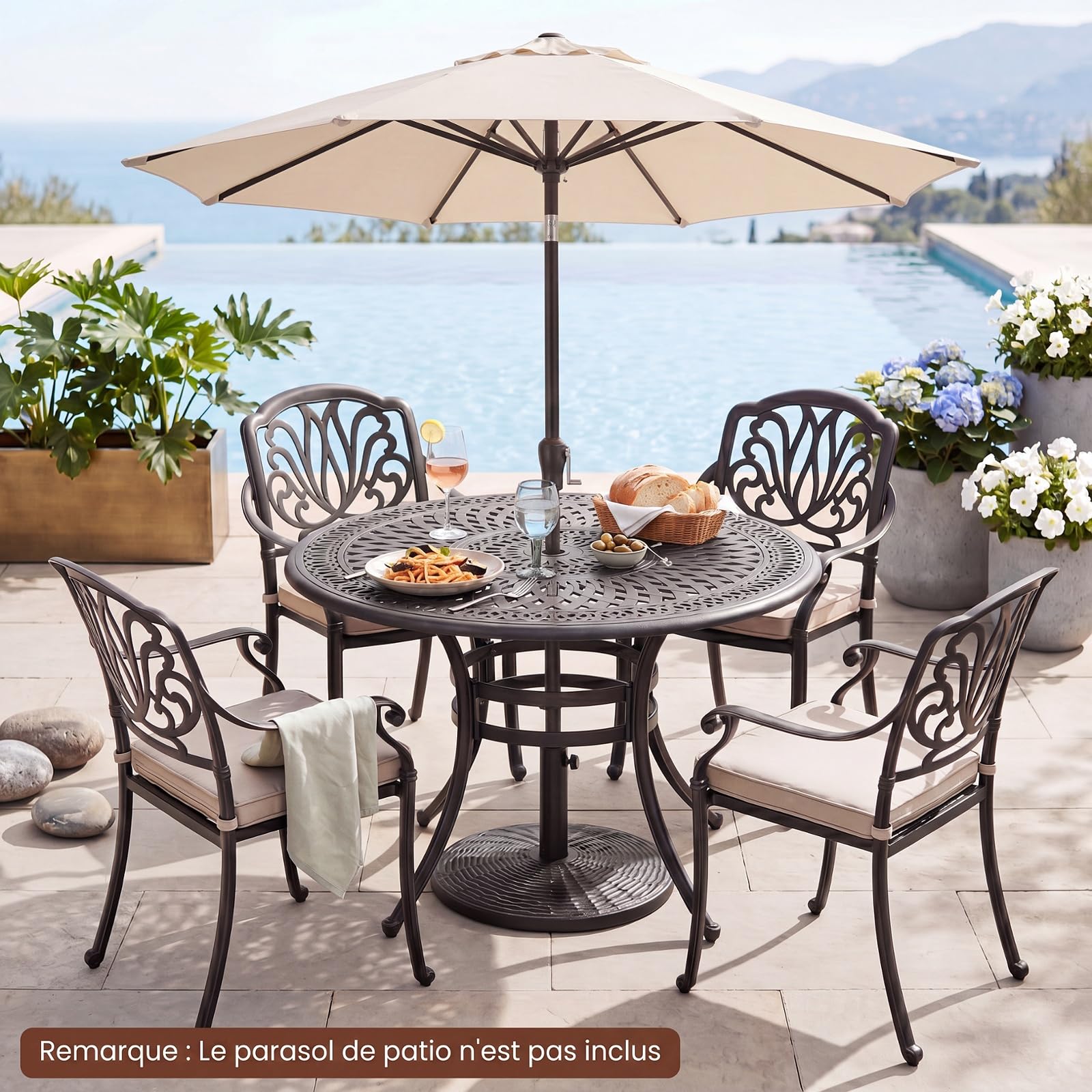 RELAX4LIFE Pied de Parasol Rond en Résine Tressée 10KG, Noir