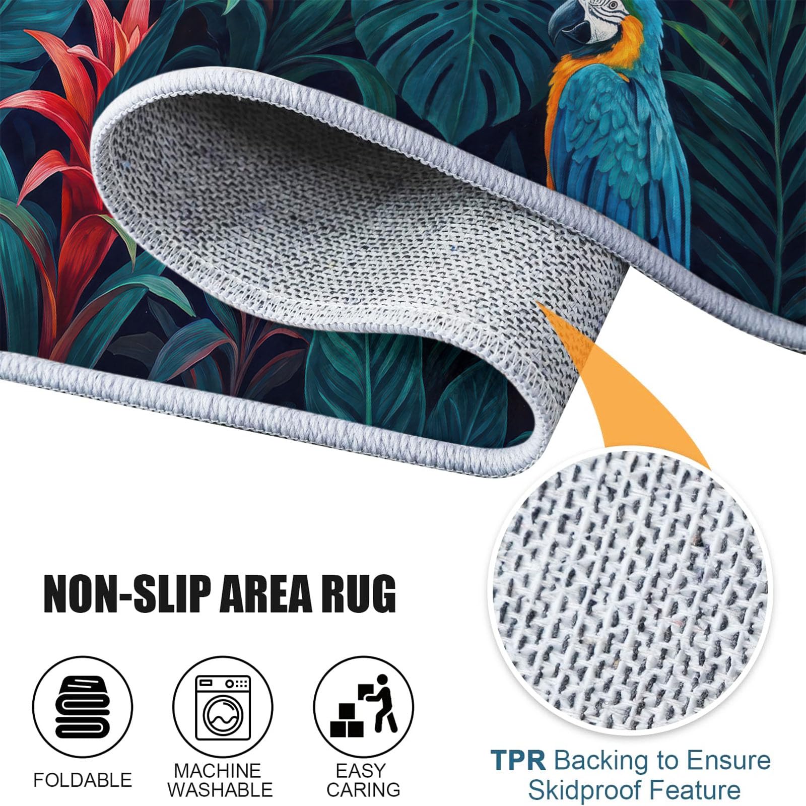 Tapis de Couloir Long 80 x 180 cm, Foncé Tapis Cuisine Antidérapant Lavable, Vintage Glamour Tropical Jungle Animal Perroquet Tapis de Passage Doux pour Salon, Entrée, Balcon, Chambre Adulte Enfant