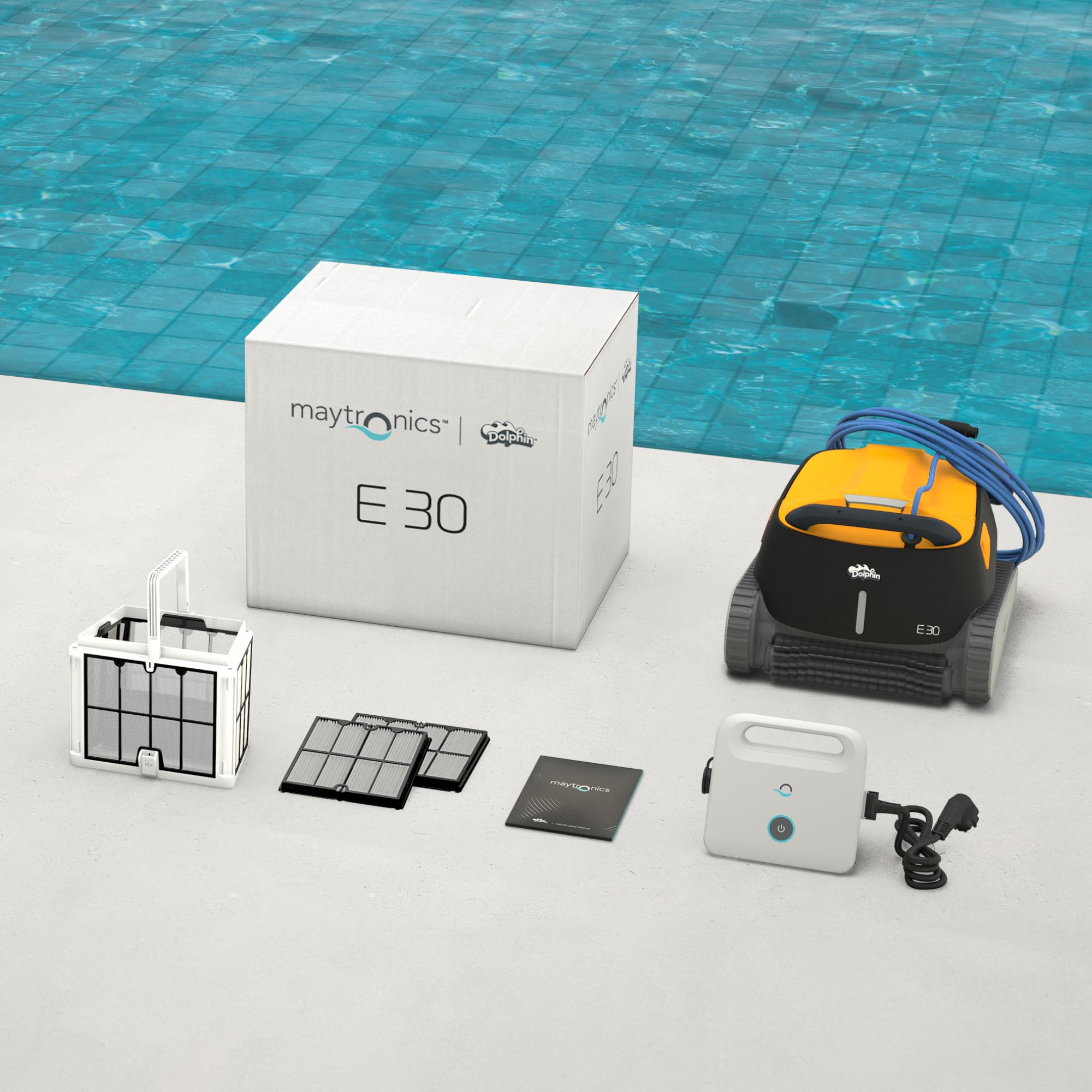 Dolphin E30 Robot Nettoyeur électrique avec Fil pour Piscine Hors-Sol Jusqu’à 12 m - Nettoyage Fond et parois - Filtration Ultra Fine