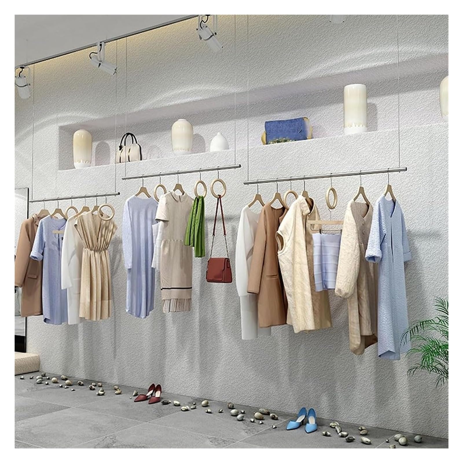 JKJZSALJ Adjustable Clothing Hanging Racks, Ceiling Hanging Clothing Racks Fashion Retail Wedding Dress Rack Clothes Storage Hanger Garment Rack For Boutique Store Commercial Or Home
