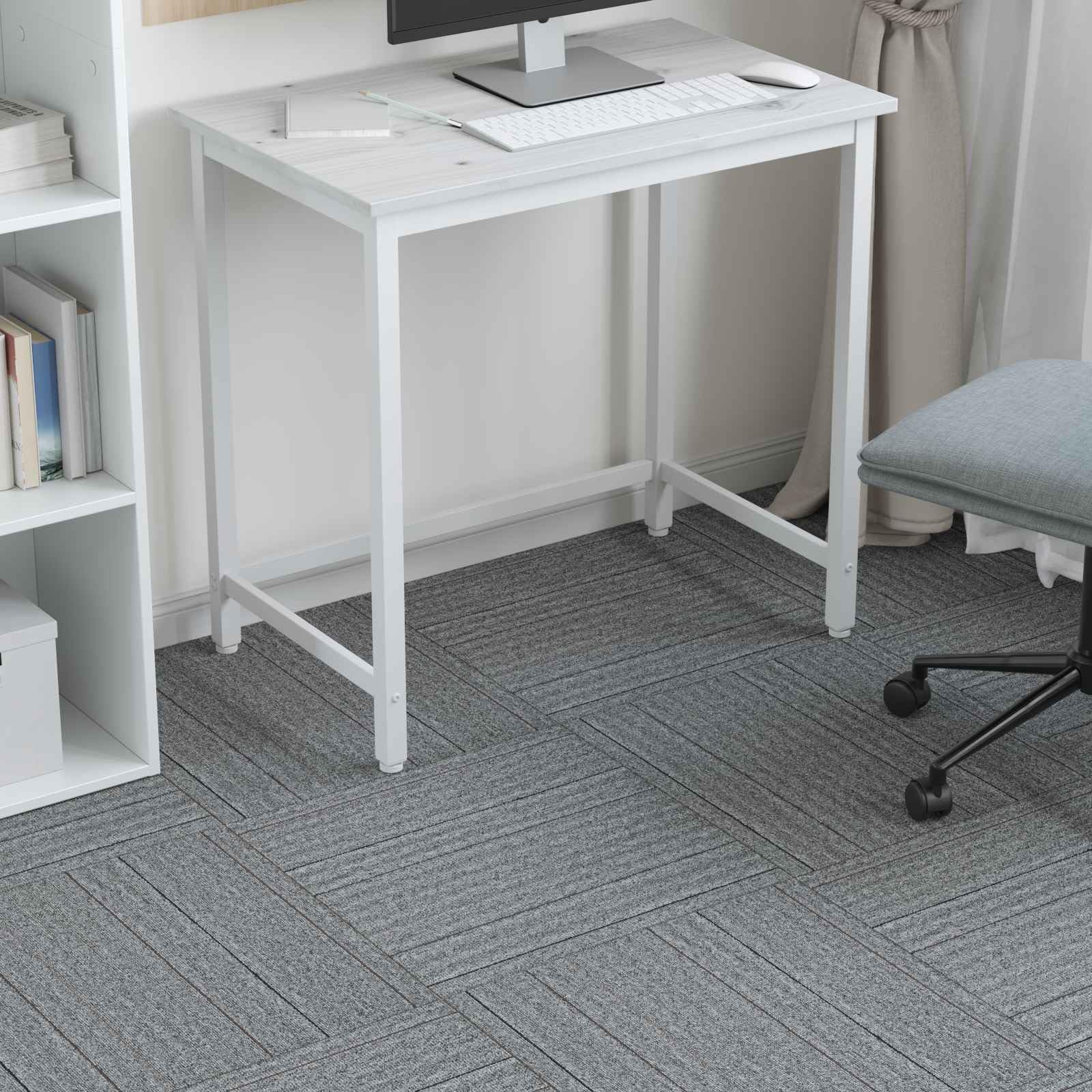 20er Set Teppichfliesen Hellgrau mit Streifen 50x50 cm Moderne Loop-Pile Teppichbodenfliesen selbstliegend für Wohnzimmer und Schlafzimmer Schalldämmende Auslegeware aus PP mit Bitumenrücken