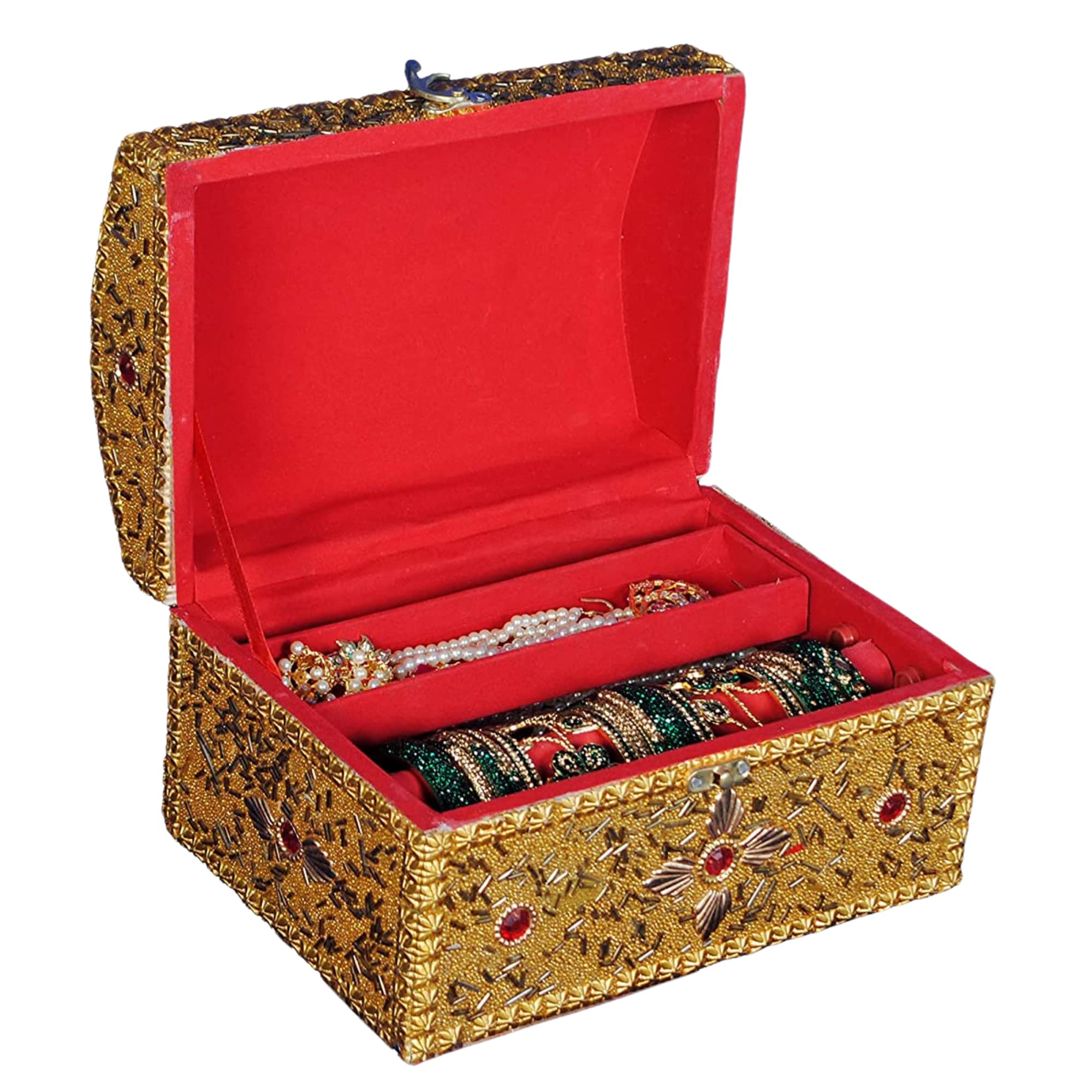 santarmssantarms Wooden and Golden Handcrafted Rajwada box Jewellery and  storage Box and Vanity box with Lock system for makeup box vanity|