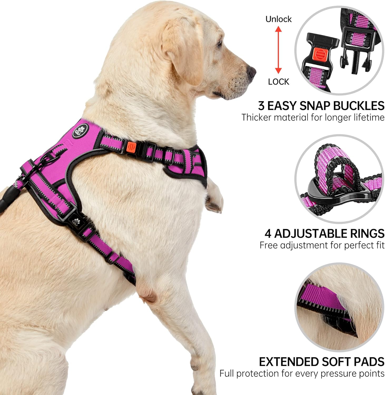 NESTROAD Anti-Pull H-Harness Dog Collar and Leash Car, Safety Belt Dogs Anti-Escape Pink Red, Size M for Medium Dogs, Neck 33~43 cm Chest 43~64, Dogs Basic Accessories 6