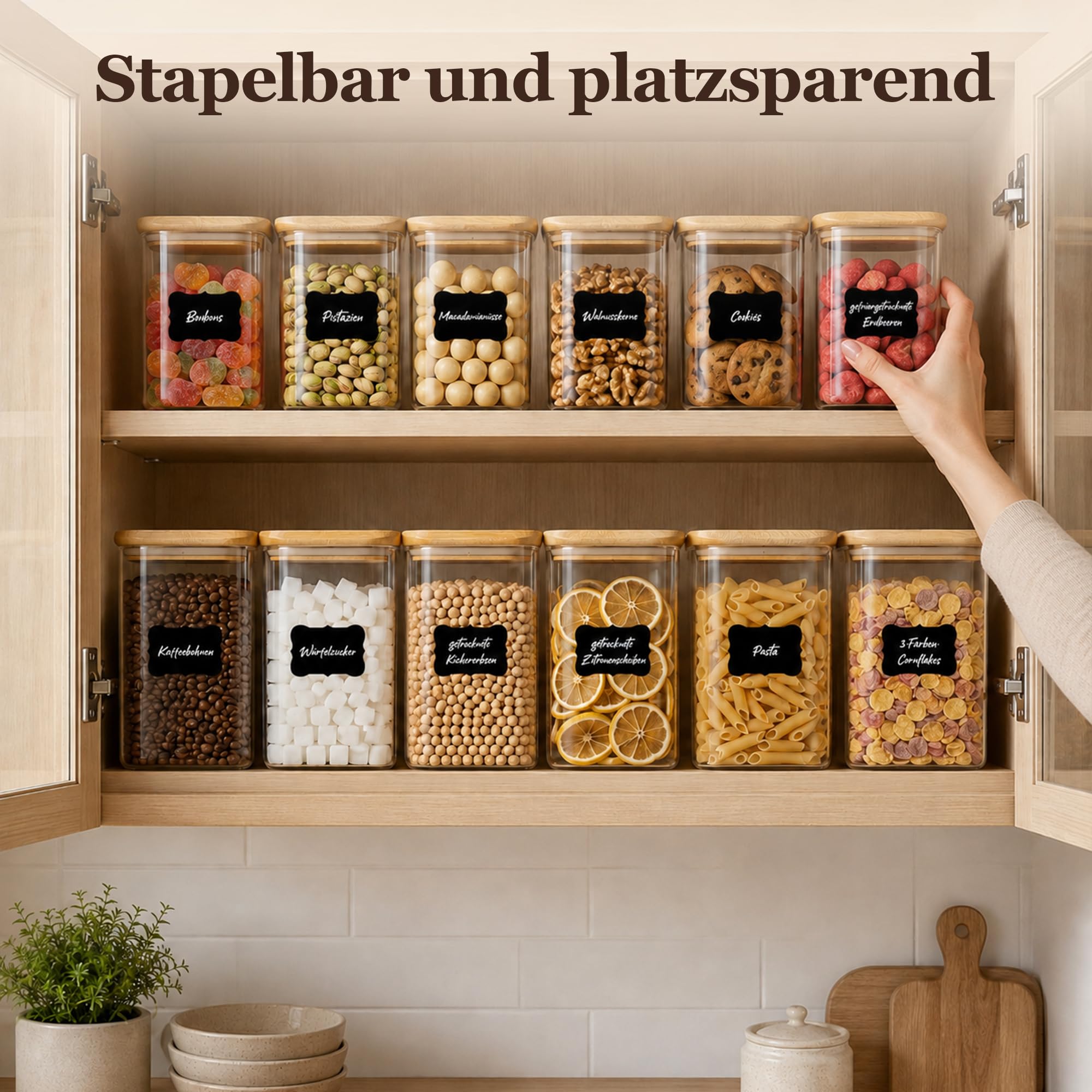 Vorratsgläser mit Deckel 12er Set 6x 600ml + 6x 1200ml
