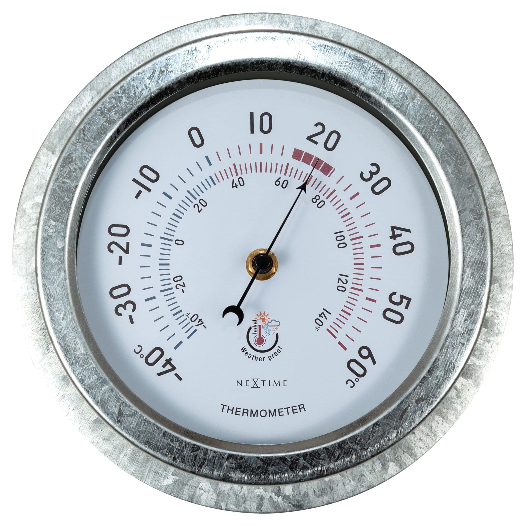 NeXtime Thermomètre extérieur - Ø22CM - Métal - Galvanisé Lily, Gris