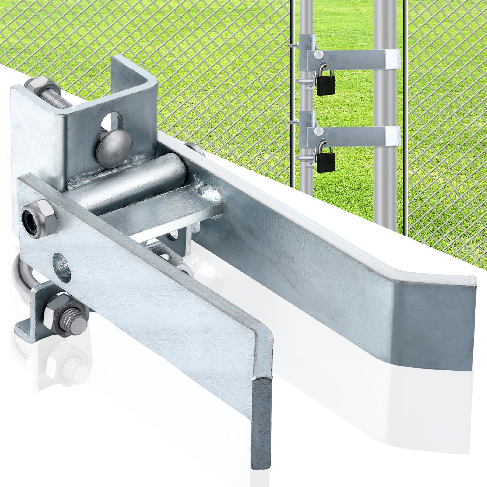 2-1/2 Inch Heavy Duty Chain Link Single Gate Latch – Fits 1-5/8 To 2 Inch Frames, Galvanized Steel, With Padlock Holes For Metal Fence