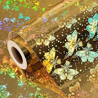 Retrify Holographic Wrapping Paper, Gold Butterfly Thick Iridescent Gift...