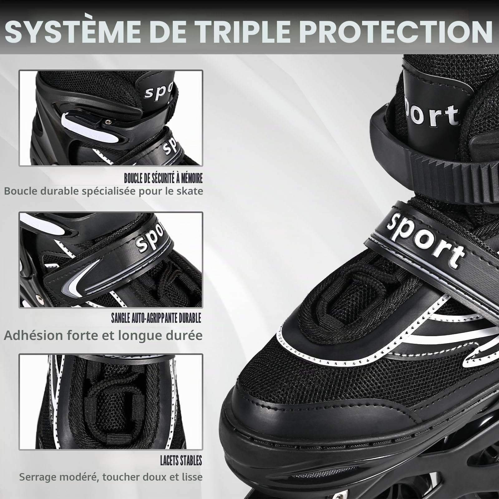 Réglables Patins à roulettes en Ligne pour garçons et Filles, Noir Blanc Patins à roulettes à 4 Roues pour Adolescents et Adultes avec Roues Lumineuses pour Les Sport