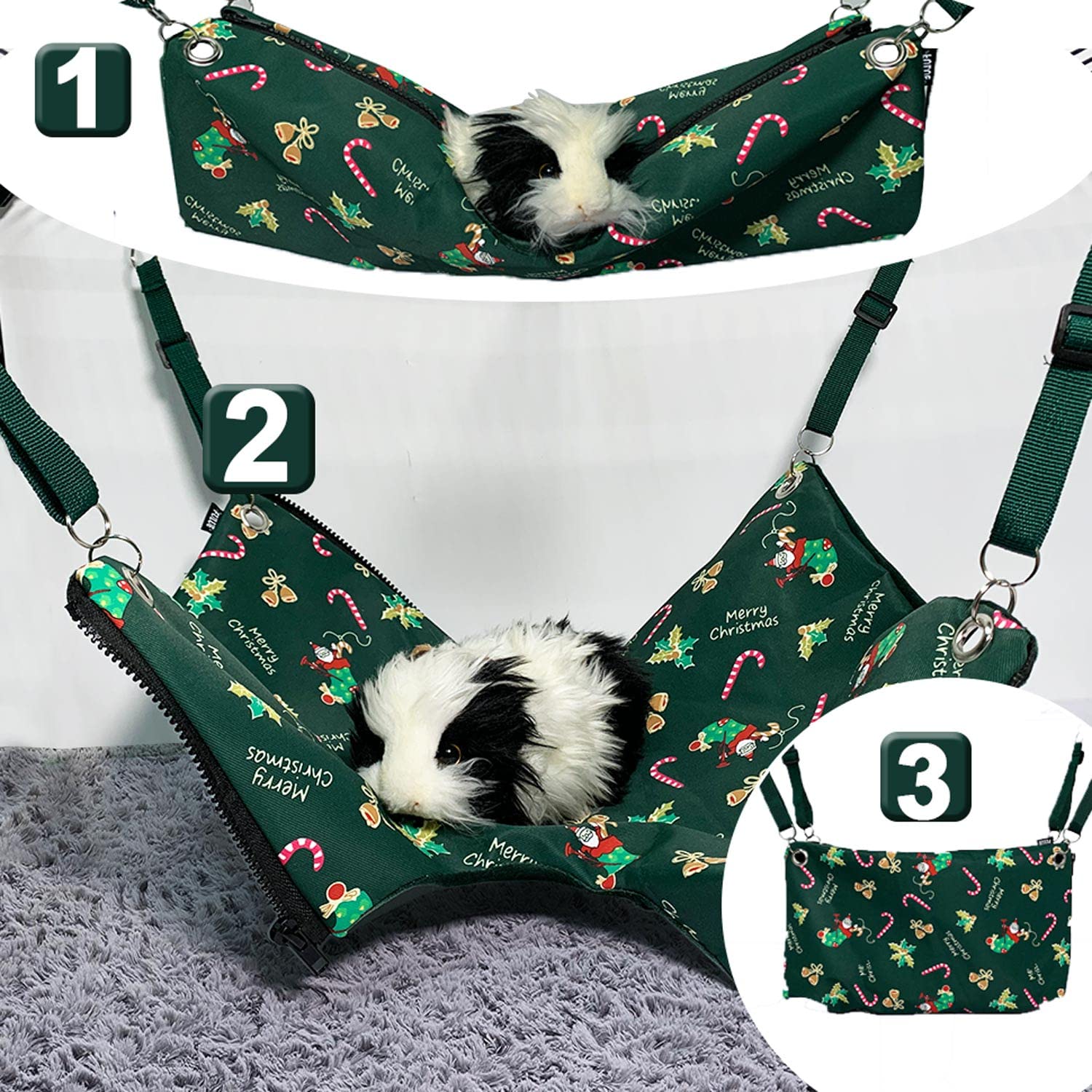 Set di accessori per amaca per ratti di furetto per piccoli animali domestici, decorazioni per gabbia per furetti, ratti (Natale verde)