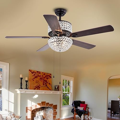 Miniatura 2 de Warehouse of Tiffany CFL-8170BL Laure Crystal Ventilador de techo de 6 luces de 52 pulgadas