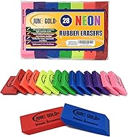 JuneGold 28 Neon Colored Rubber Erasers - All-Purpose, Smudge-Free Erasers Perfect for Home & Office