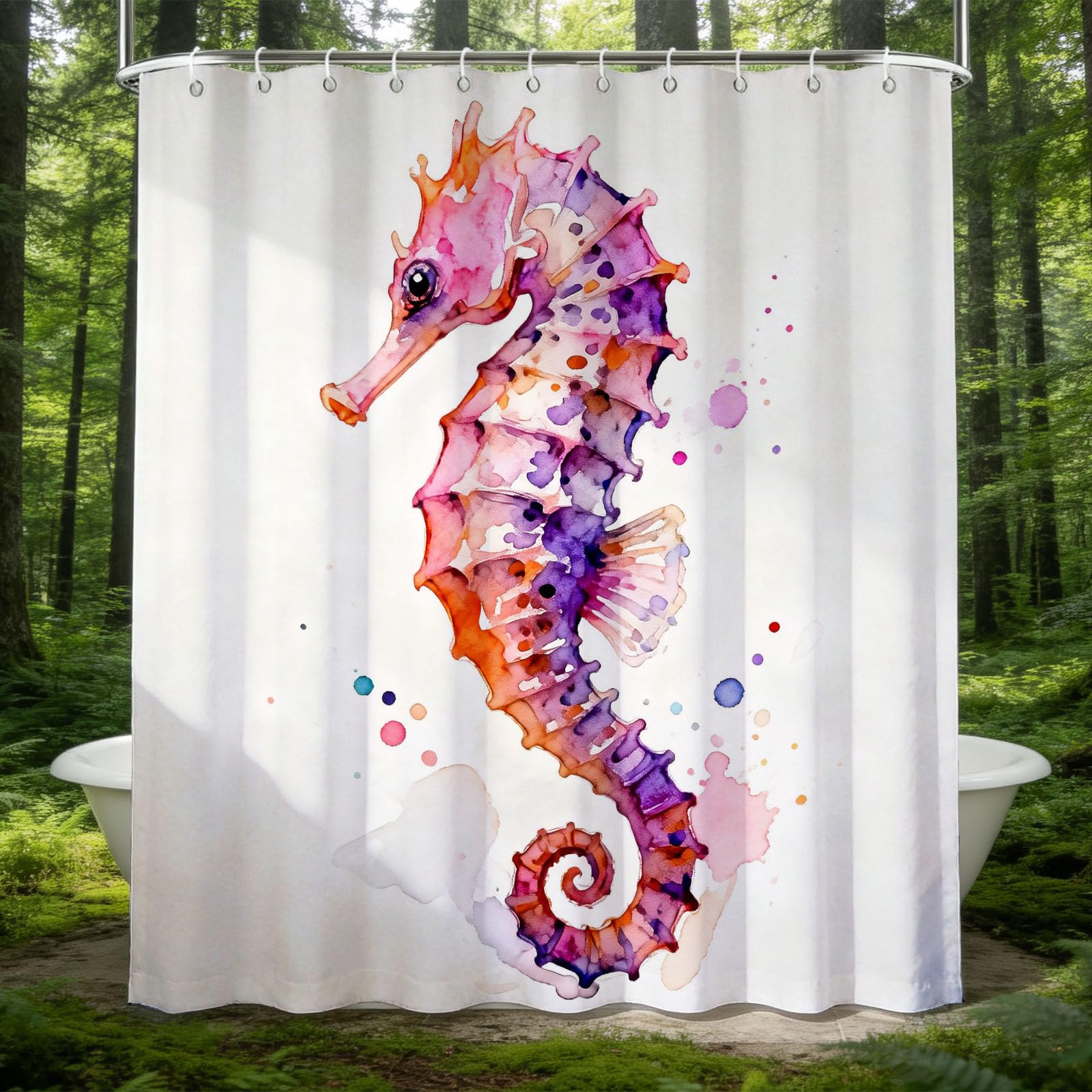 Hongduo 3D Cartoon Seahorse Shower Curtain for Stalls Bathtubs Sea Animal Pattern Bathroom Decor Shower Curtain Set Polyester Fabric Waterproof 180x200cm/71X79 Inch with Hooks