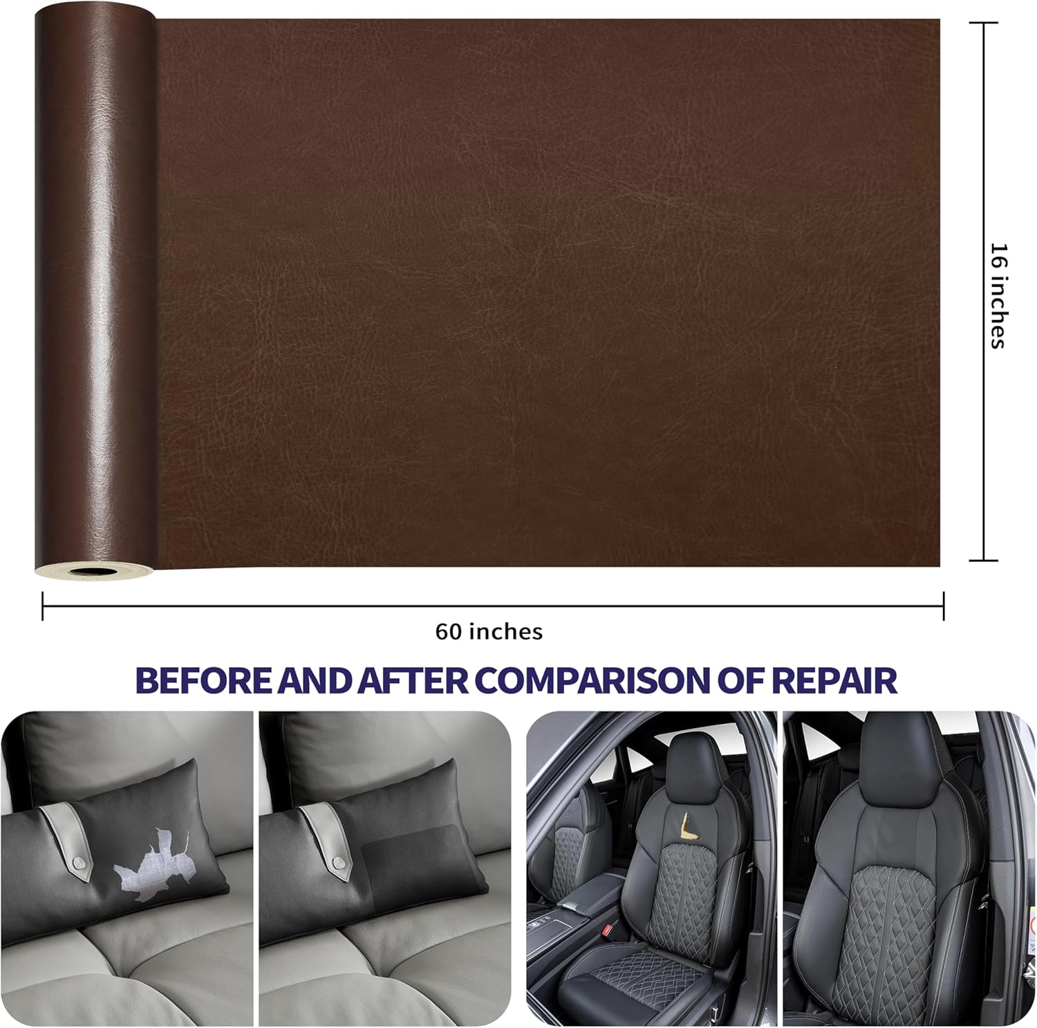 Besezx Leather Repair Patch Tape Kit, Self Adhesive Leather Repair for Furniture, Couch, Sofa, Car Seats,Office Chair,Vinyl Repair Kit.60inx16in