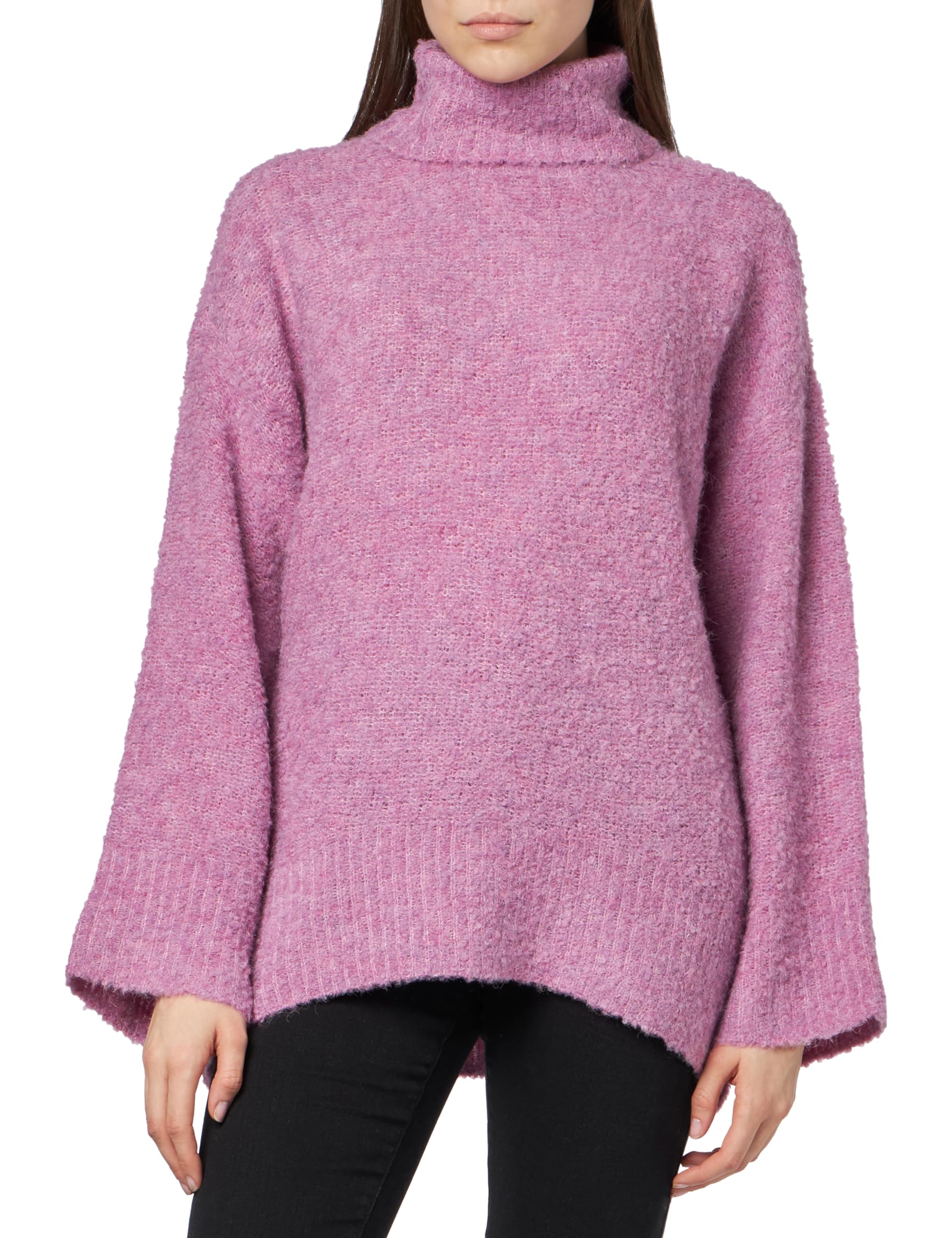 PIECES Women's Pcnatherine Ls High Neck Knit Bc Pullover Sweater, Radiant Orchid/Detail: mélange, M