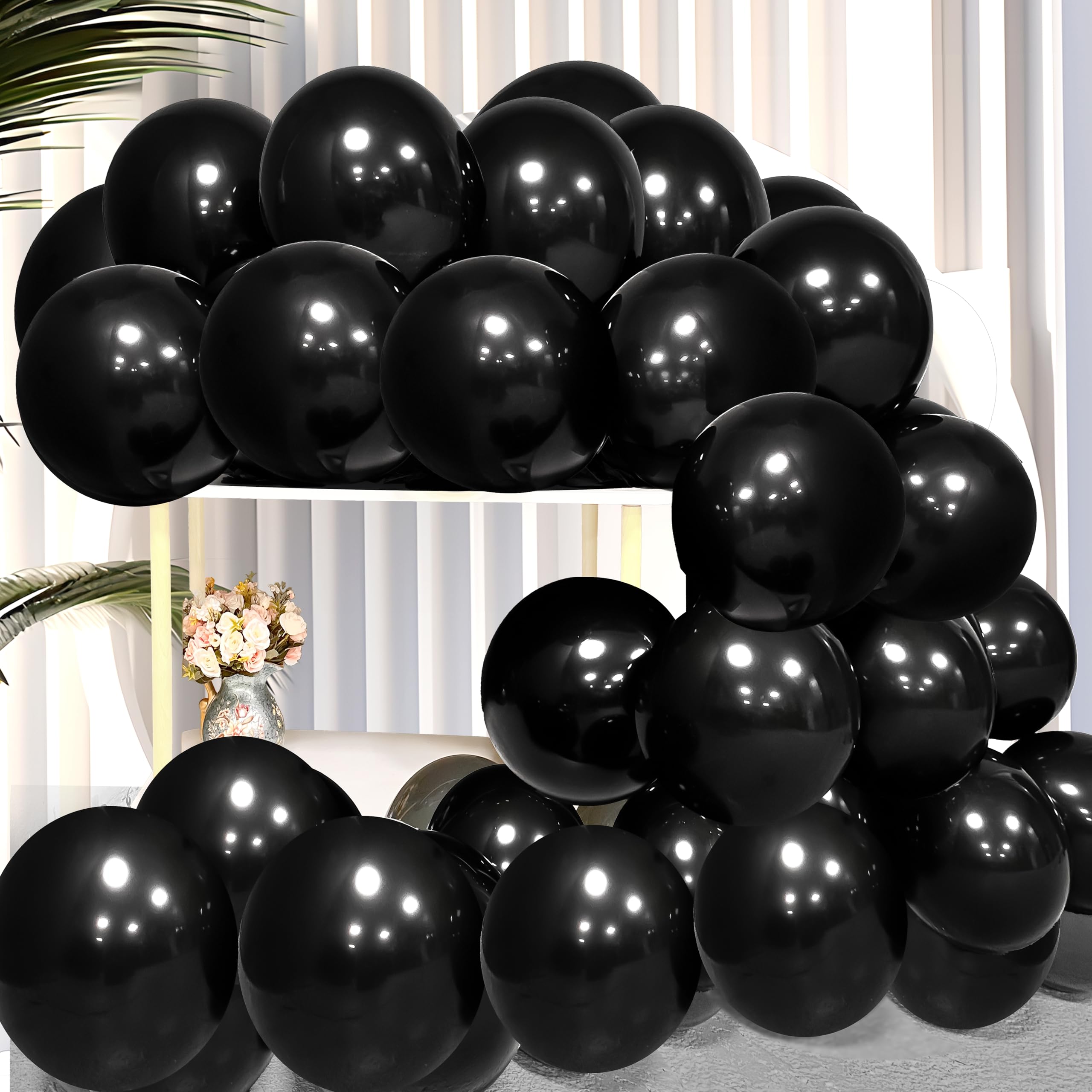 Firomi Party Black Balloons 12-inch 100 Pack Thicken (with 3 Ribbons)