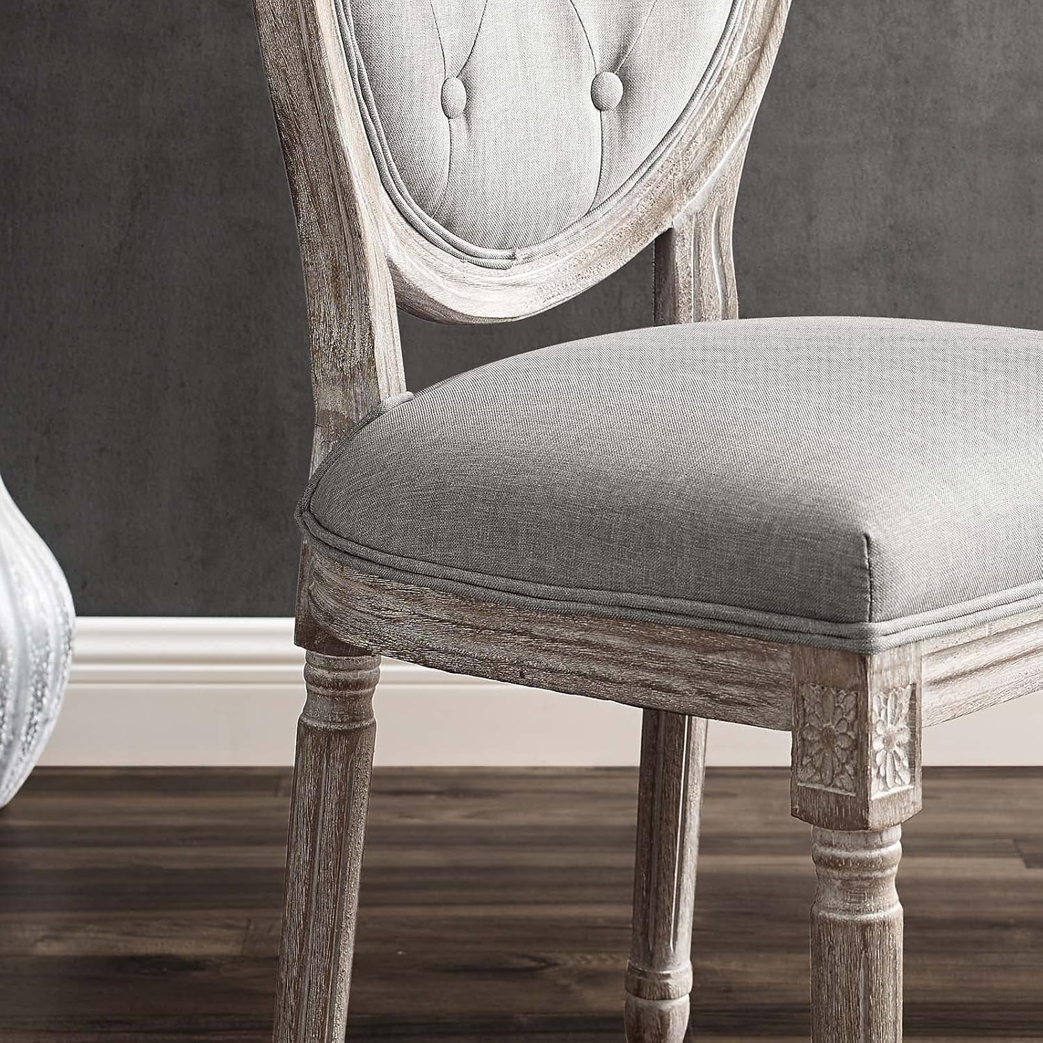 Arise Vintage French Upholstered Gray Wood Side Chair