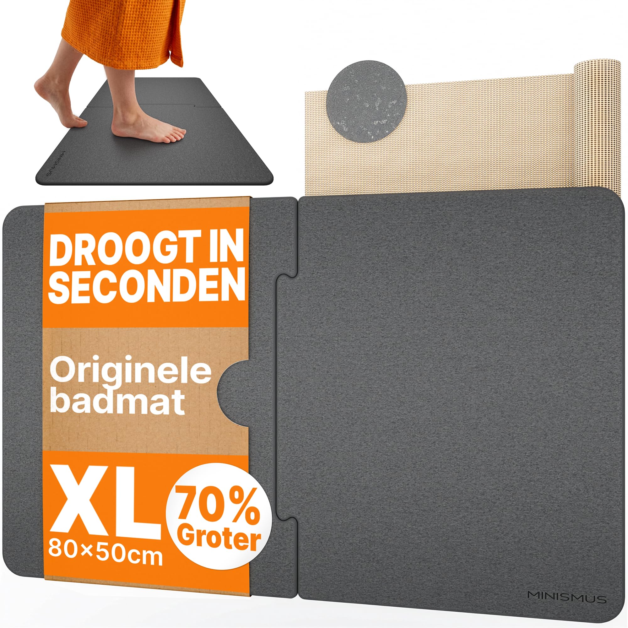 Minismus Mata łazienkowa z kamienia 80 x 50 cm Diatomite Stone Bath Mat, mata kamienna do łazienki, mata prysznicowa, szybkoschnąca, rozmiar XL, Kieselgurmatte (ciemnoszara)