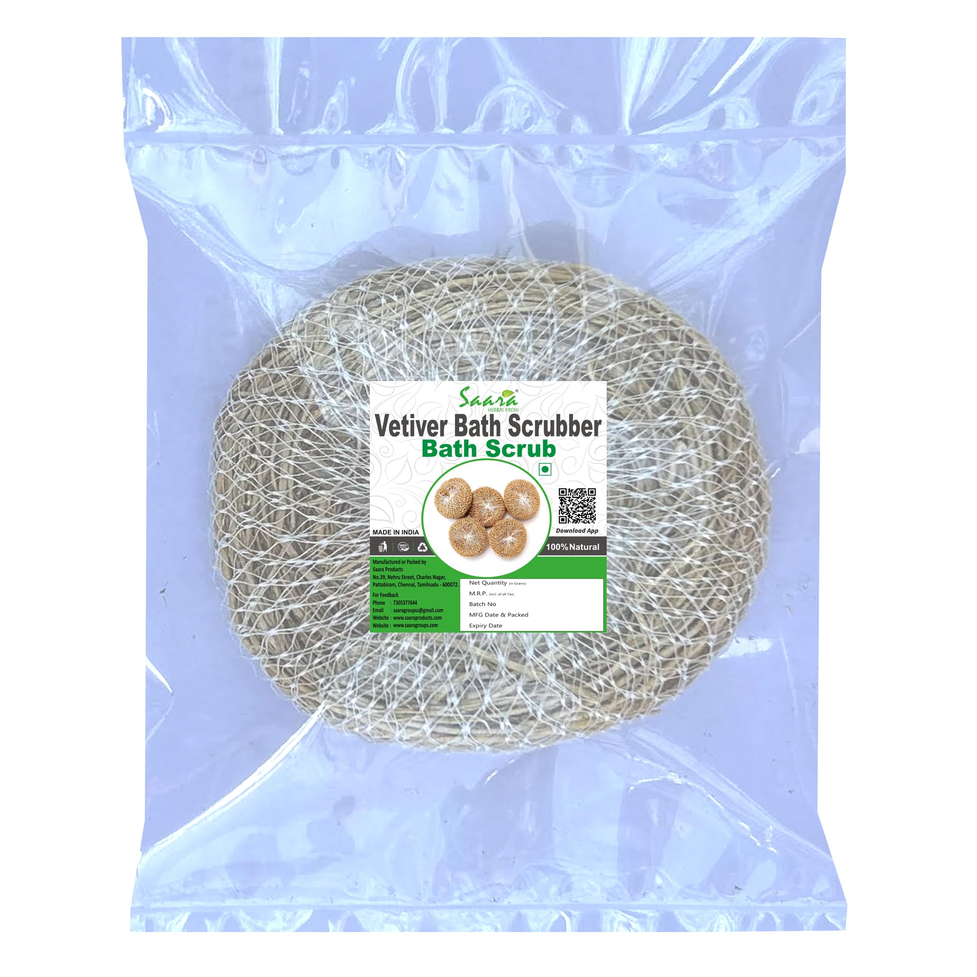 Saara HERBAL FRESH Vetiver Bath Scrubber, Ramacham, Reusable natural and Original Bath Scrubber, (Pack of 2)-image-23