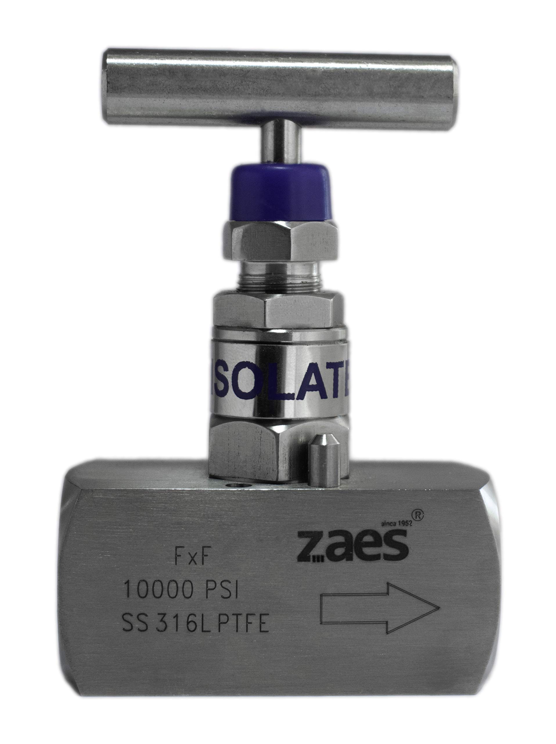Zaes - Valve d’arrêt à aiguille en acier inoxydable 1/4" filetage femelle AISI 316L PTFE 10000 PSI (690 Bar)