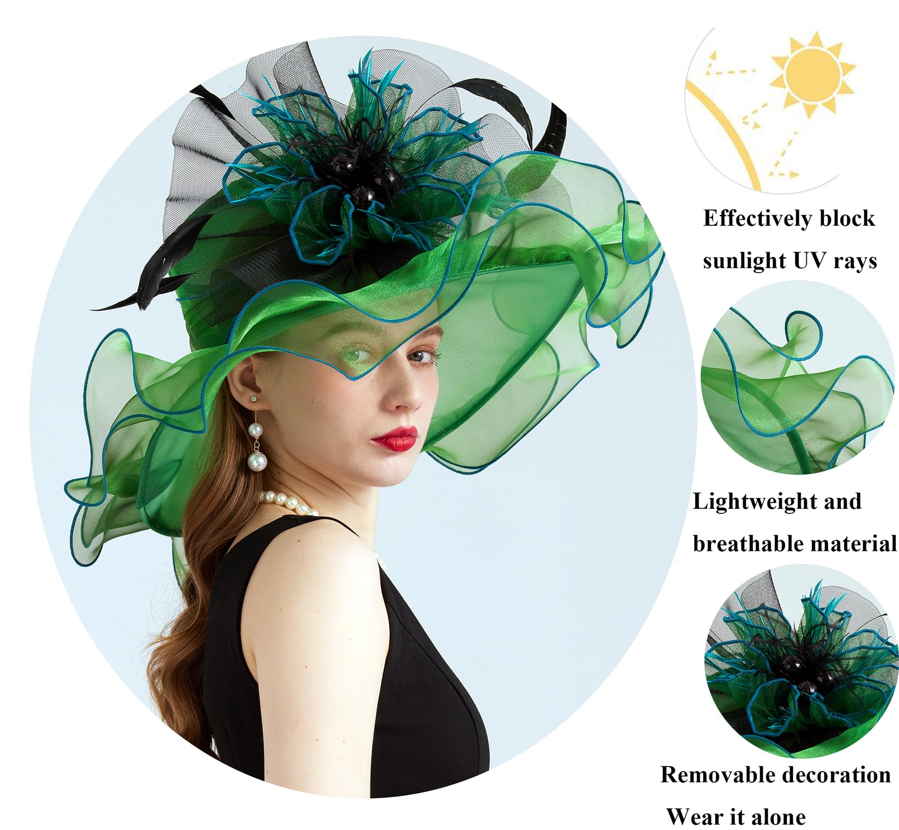 Derby-Hut aus Organza für Damen, Fascinator, Teeparty, Hochzeit, Kirche, Derby-Hut, Fascinator, Hut, Doppelnutzung