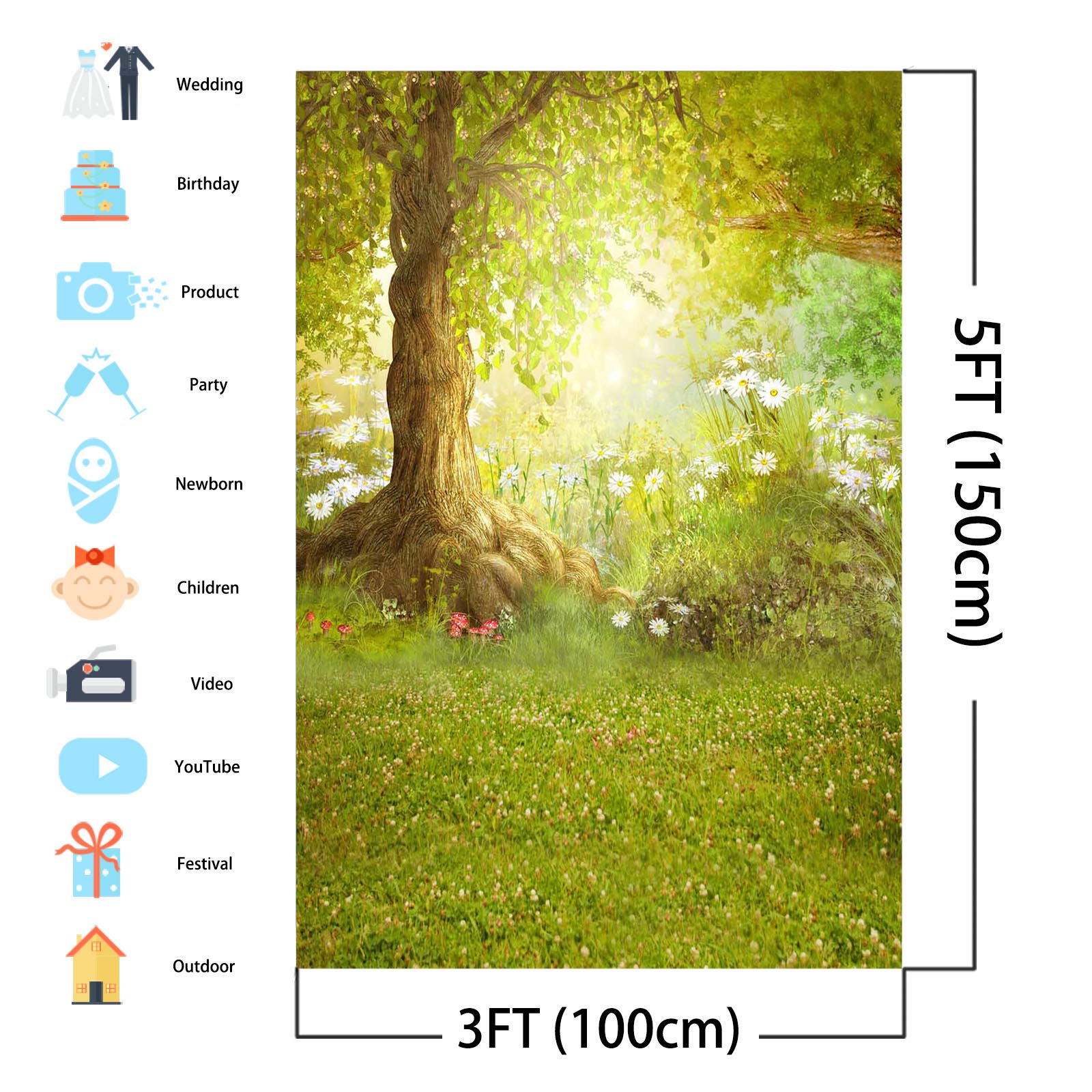 SDOTPMT 8x6ft Lente Bloeiende Bloemen Polyester Achtergrond Kleurrijke  Plant Bloemen Nationaal Park Achtergrond Rustieke Natuur Landschap  Achtergronden Voor Kinderen Verjaardagsfeest Decor Bruiloft, image size:1600x1600