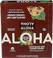 Vista 3 de Aloha Barras de proteína orgánica de masa de galletas con chispas de chocolate, 0.45 onzas de proteína a base de plantas, certificado orgánico USDA