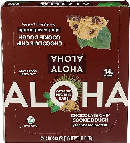 Miniatura 3 de Aloha Barras de proteína orgánica de masa de galletas con chispas de chocolate, 0.45 onzas de proteína a base de plantas, certificado orgánico USDA,