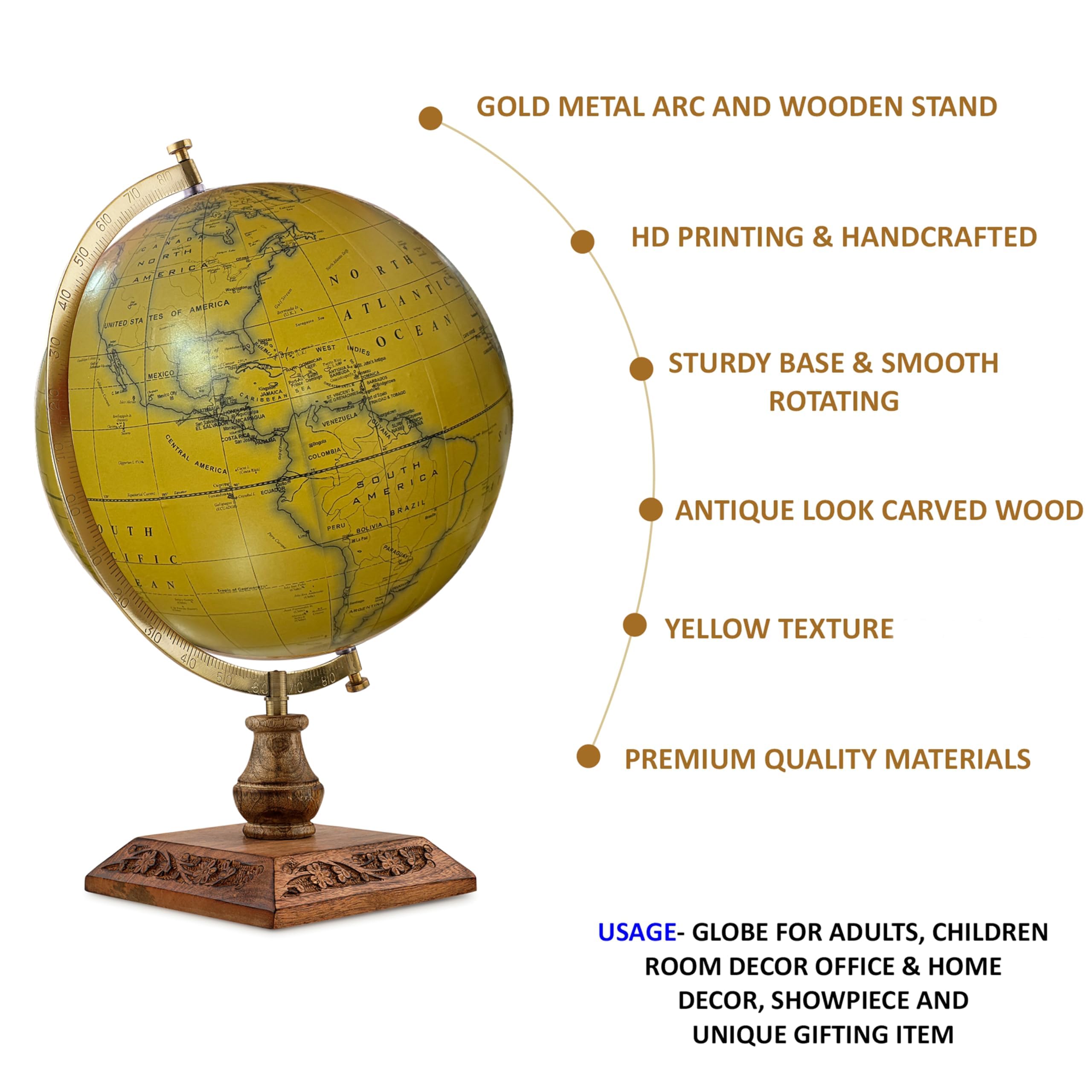 Cosmic globe Exports Rotating World Globe 12 Inch with Metal Arc and Wooden Stand for Show pieces for Home Décor, Office Decor and Decorations items, Birthday, Party Gifts and Anniversary. 1