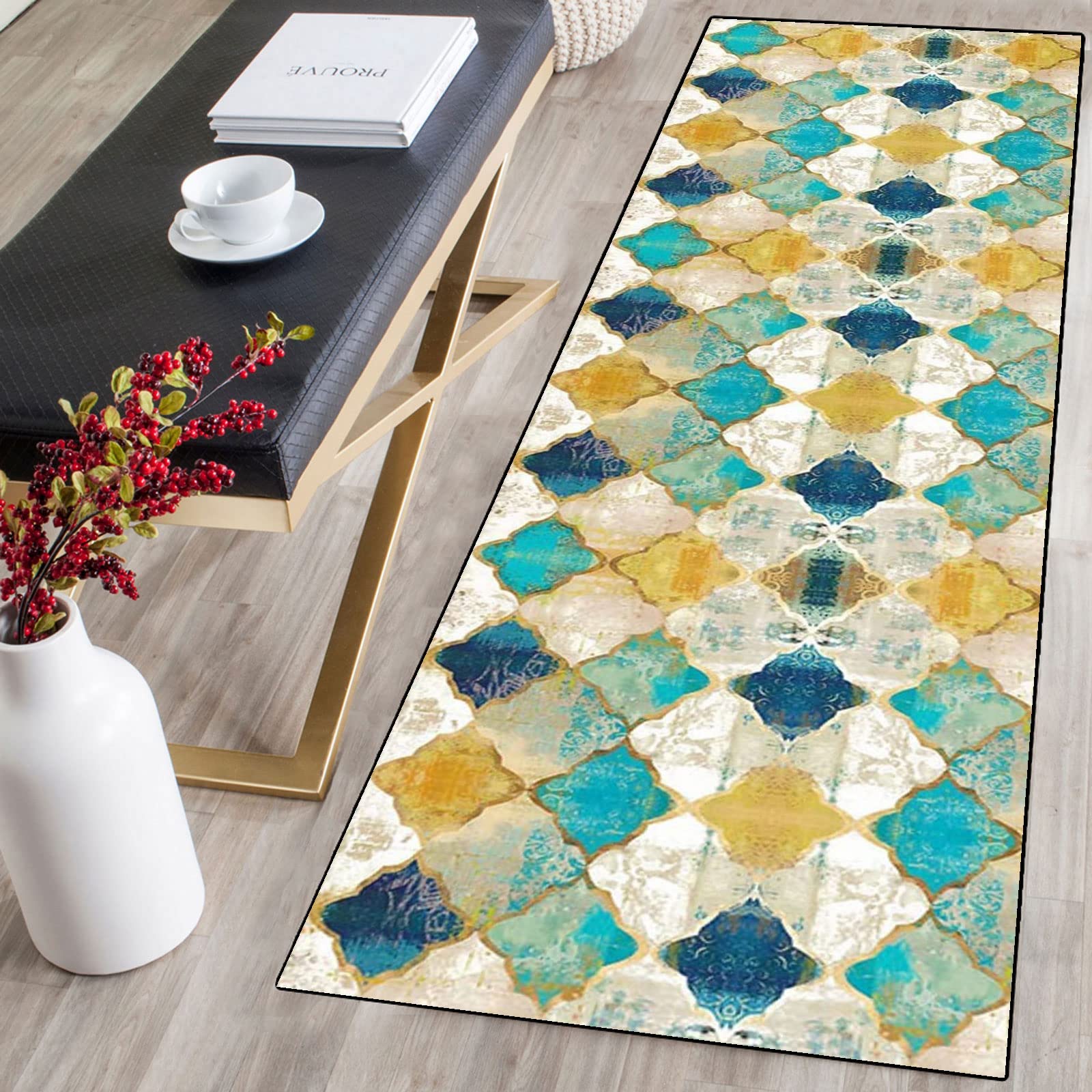 Alfombra de Pasillo de Poliester，Alfombra de Cocina Antideslizante,Alfombra de Pasillo Larga Antideslizante，Lavable con Respaldo de Goma,para Pasillo,Cocina,Entrada,habitación