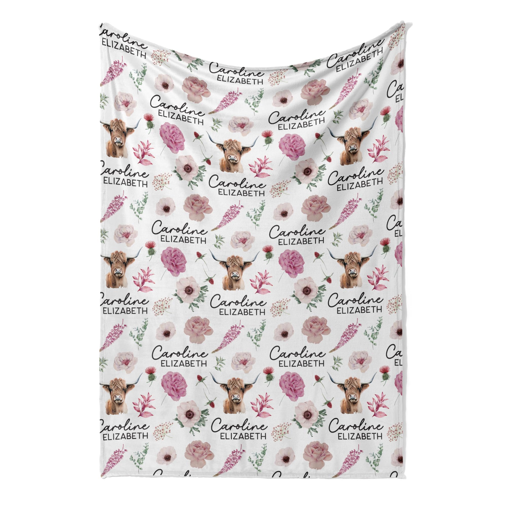 Hickory Hollow Designs Name Blankets Personalized Baby, Highland Cow Blanket, Big Blanket, Pink Stuff, Minky Fabric, Nursery Decor, Pink Highland Cow,