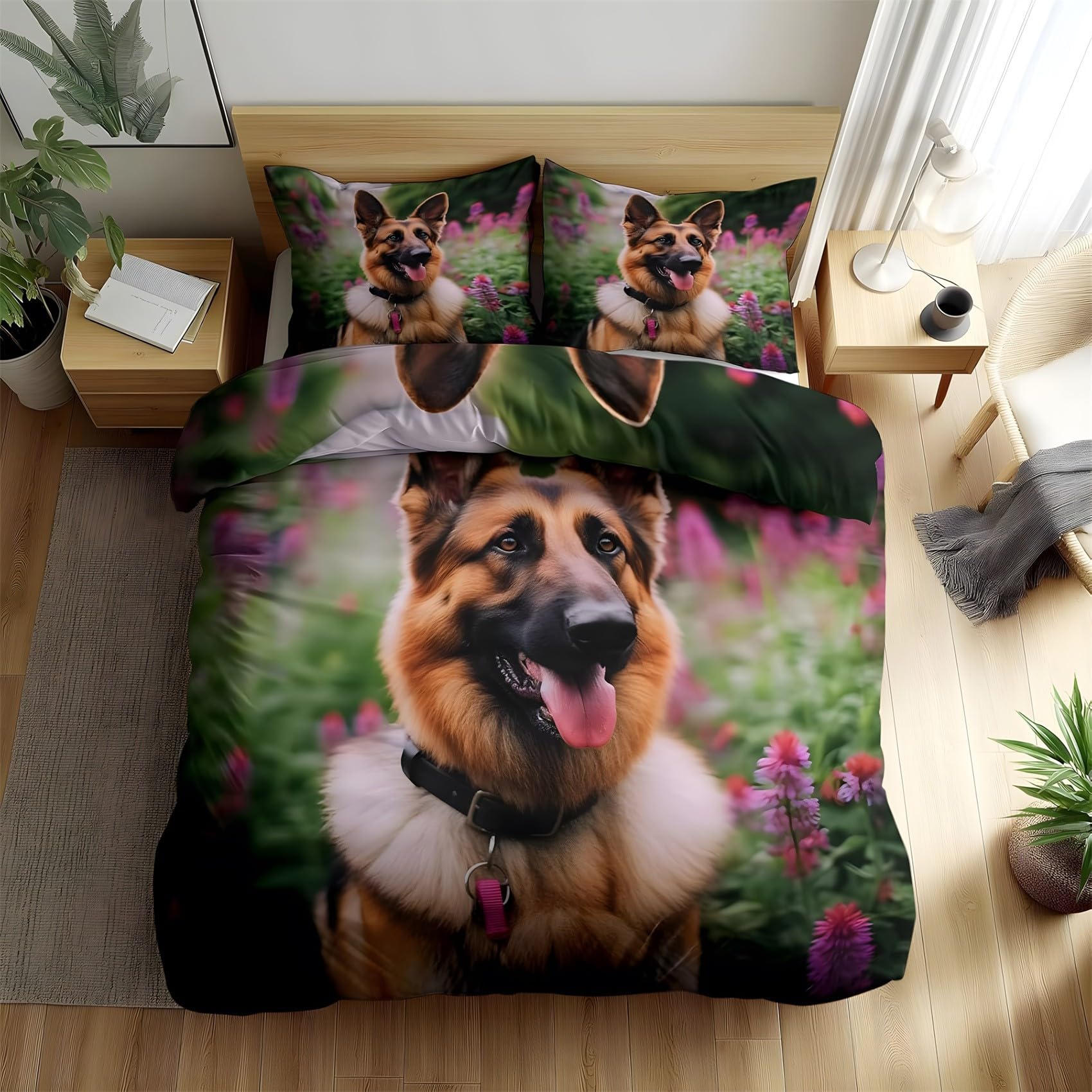 Housse de couette berger allemand avec fermeture éclair pratique pour lit 220x240