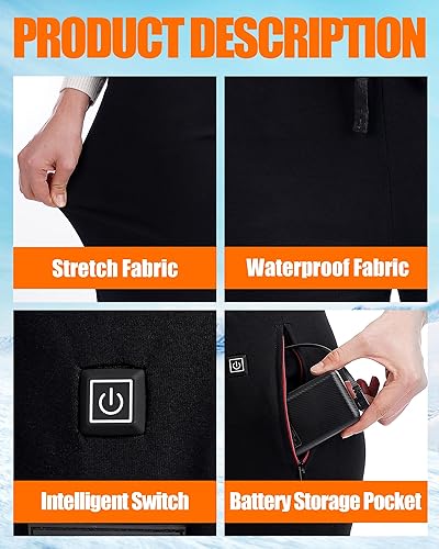 Miniatura 5 de HEATEDTEK Pantalones térmicos para mujer, pantalones térmicos cálidos para mujer, 8 almohadillas térmicas, 3 controles de temperatura (sin batería)
