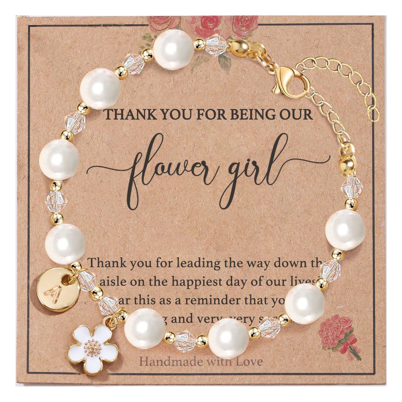 enasal Personalized Flower Girl Proposal Gifts, Will You Be My Flower Girl ? Initial A-Z Cute Shell Pearl Bracelet for Girls