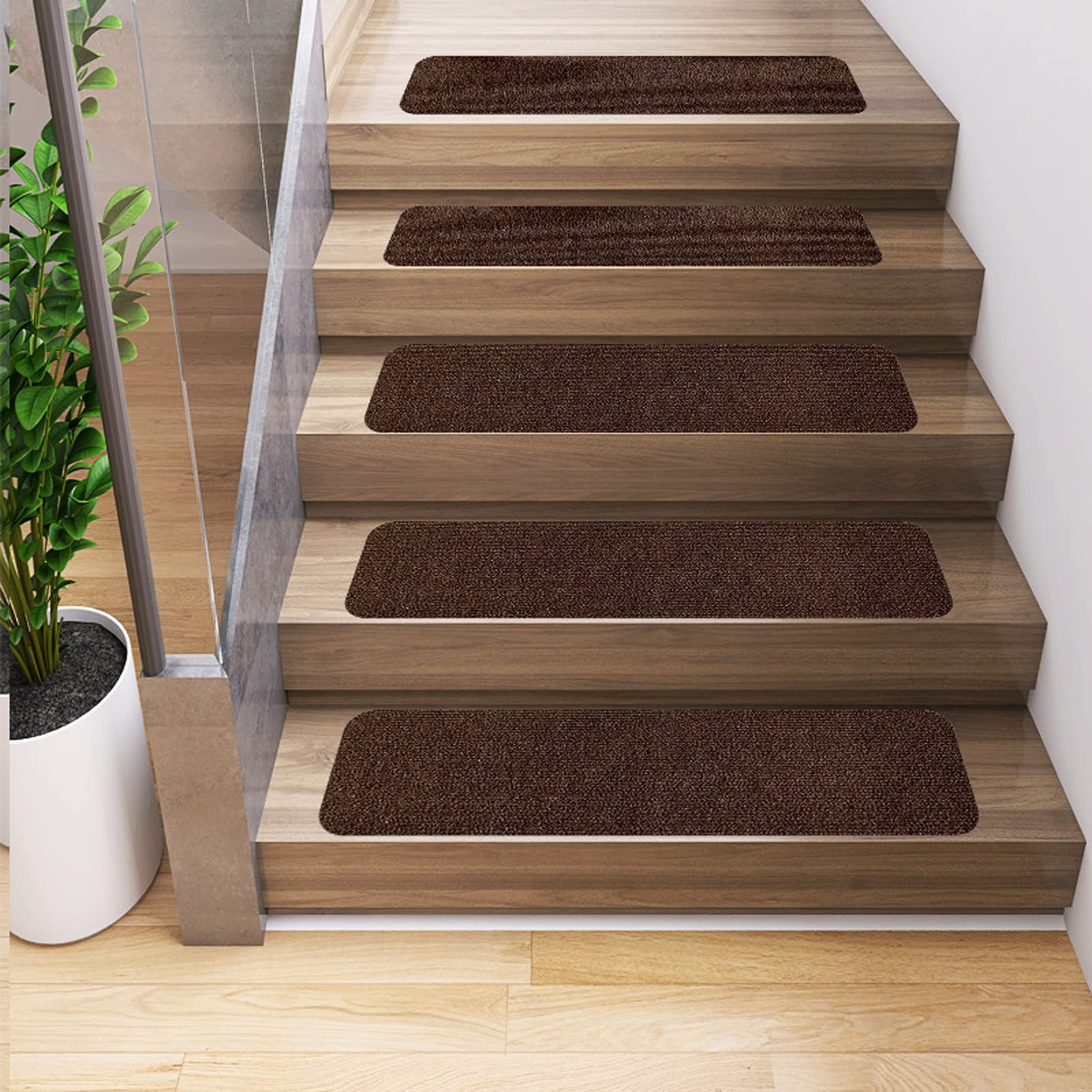 YTBHSHXZ stair treads， Set of 15 Anti Slip Reusable Adhesive Stair Runners for Elders(Coffee)