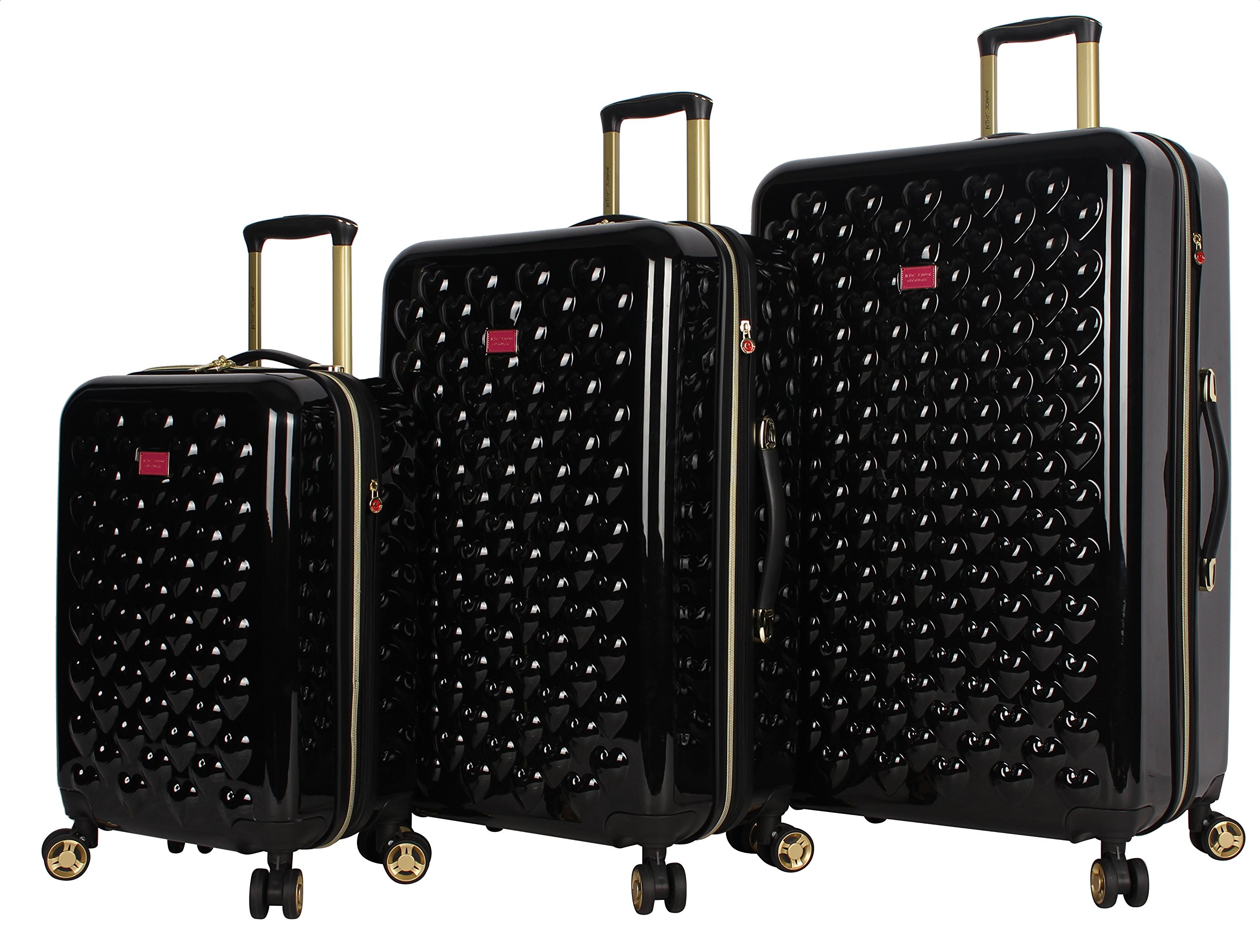Betsey Johnson Designer Luggage Collection - Expandable 3 Piece Hardside Lightweight Spinner Suitcase Set (): Heart to Heart Black