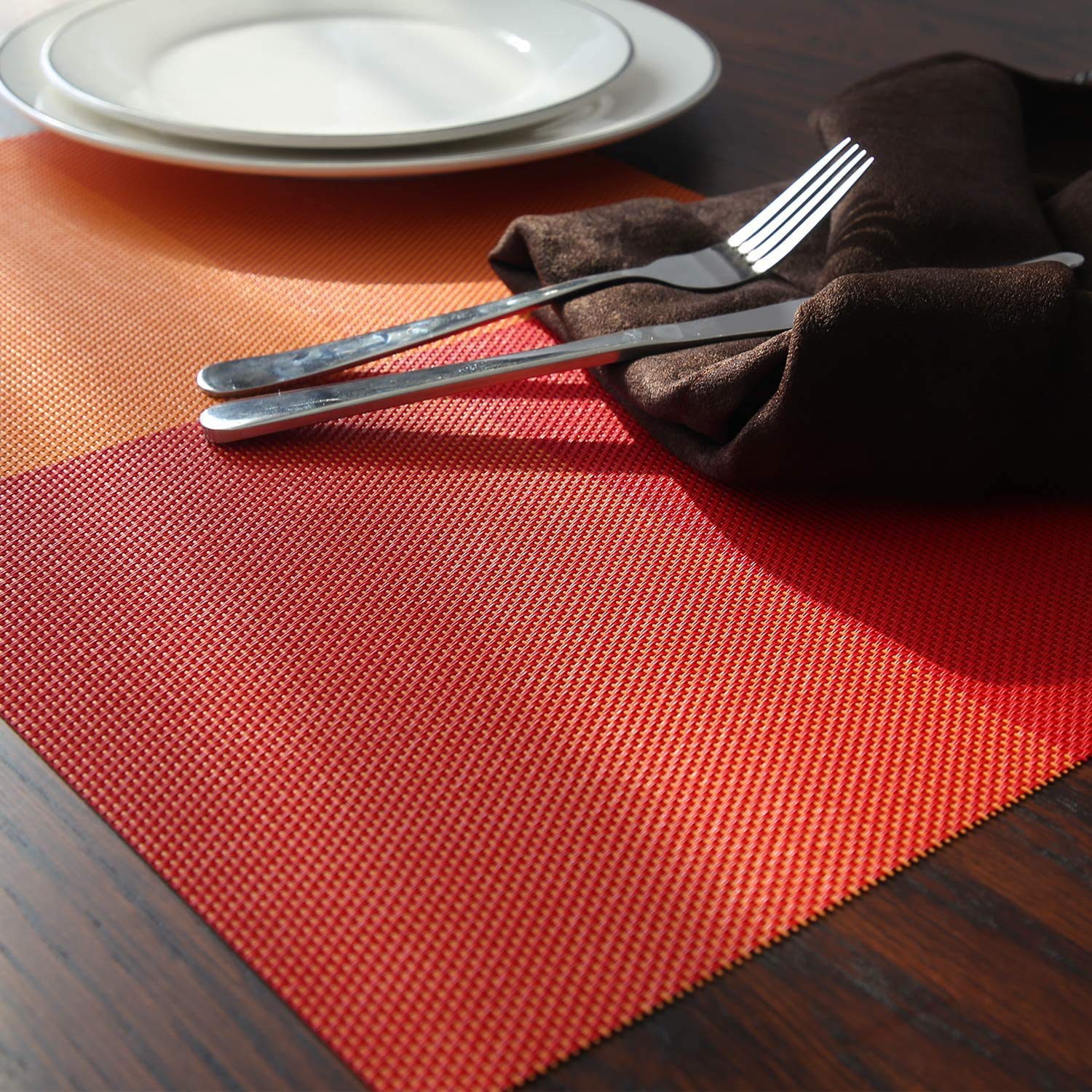 Non-Slip Washable PVC Heat Resistant Table Mats/Placemats Set of 6 (Orange) — Amazon image 4