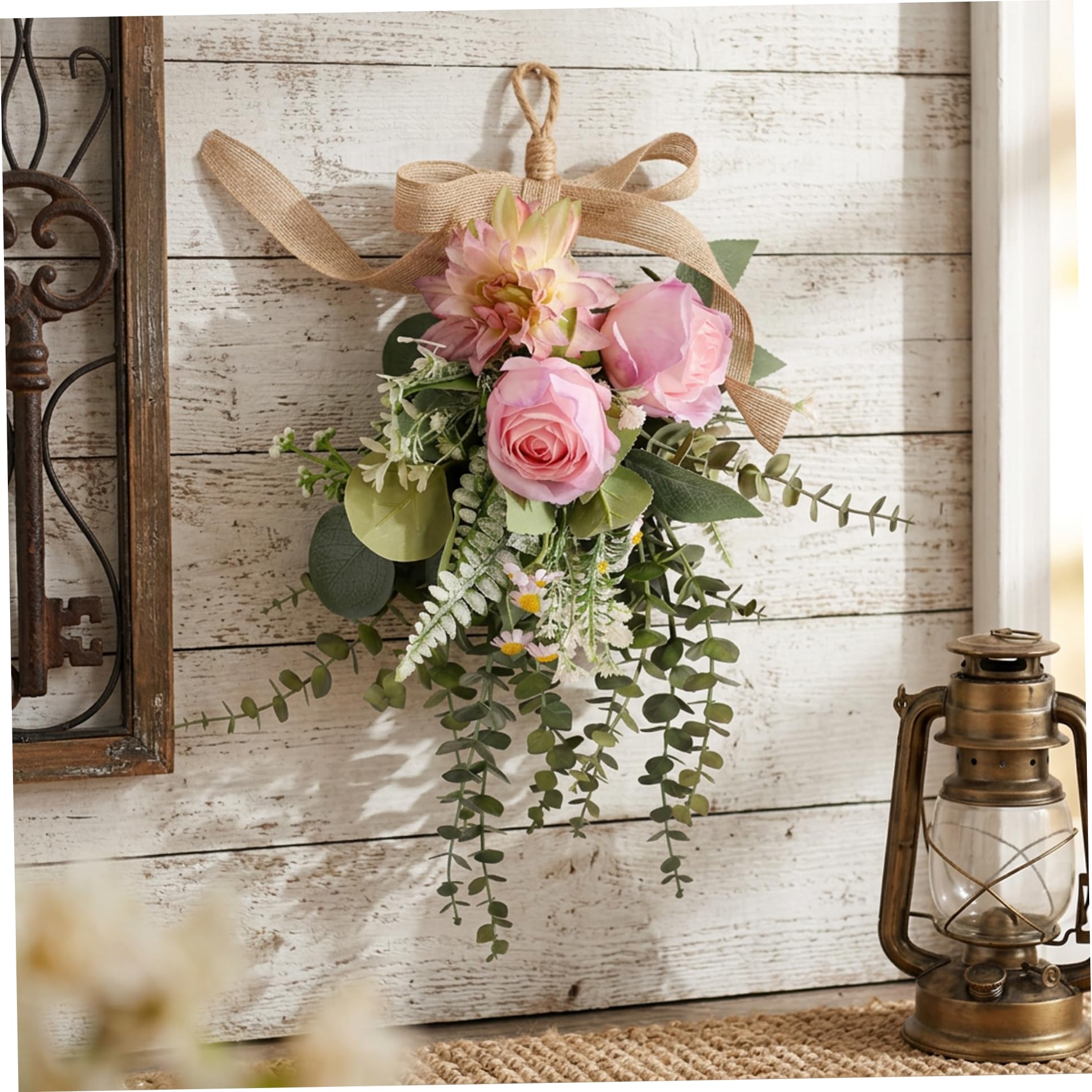 Teardrop Wreath for Front Door, Artificial Floral Swag, Long-Lasting Wall Hanging Decor for Home Weddings Spring, Teardrop Wreath, Garden Décor