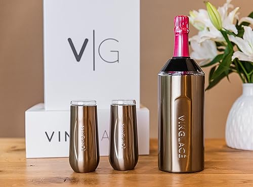 Miniatura 8 de Vinglacé Enfriador de botellas de champán, enfriador de vino espumoso portátil de acero inoxidable con 2 flautas de champán sin tallo, cobre