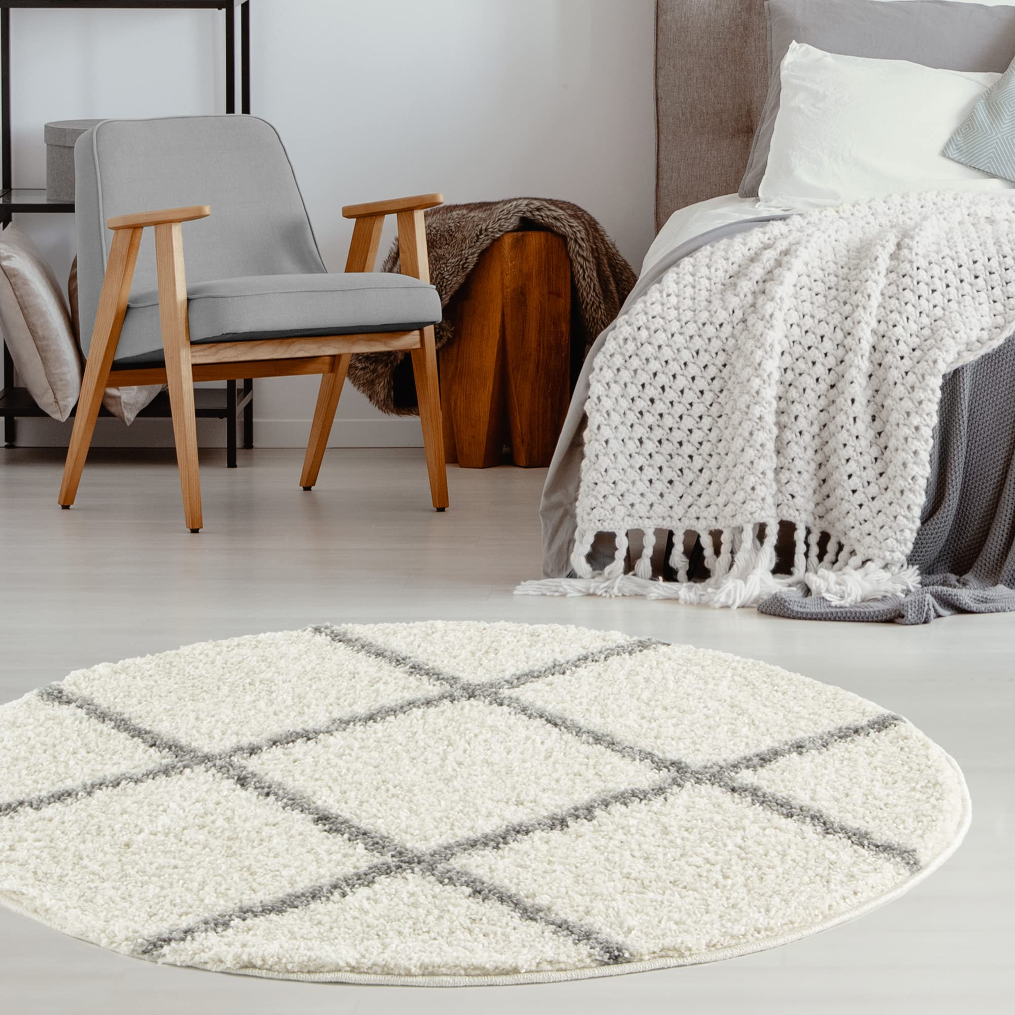 The Rugs Ivory Moroccan Shaggy Rug | 500 - Ø 120 Cm