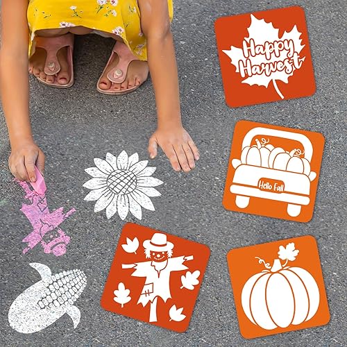 Miniatura 4 de 36 plantillas de dibujo de otoño para niños, 8 pulgadas, calabazas, acera, tiza, pintura, grandes, lavables, reutilizables, con temática de otoño,