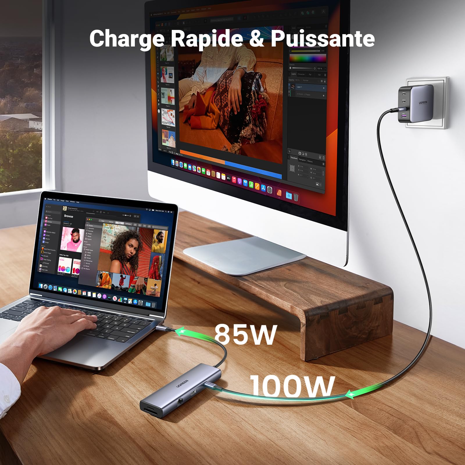 UGREEN Revodok Station d'accueil USB-C 9 en 1 : HDMI 4K, 100 W PD, Ethernet, SD/TF, Ports USB-C/A pour MacBook, iPhone, iPad, XPS, Steam Deck
