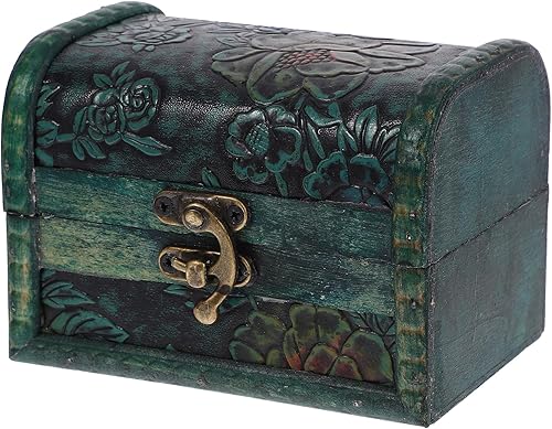 LUOZZY Cofre del tesoro de madera vintage con candado, caja de joyería retro, caja de almacenamiento de joyas, caja de recuerdos pequeña hecha a