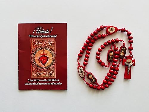 "Detente El Corazon de Jesus esta Conmigo" Libro de Rezo y Rosario de Madera Hecho a Mano