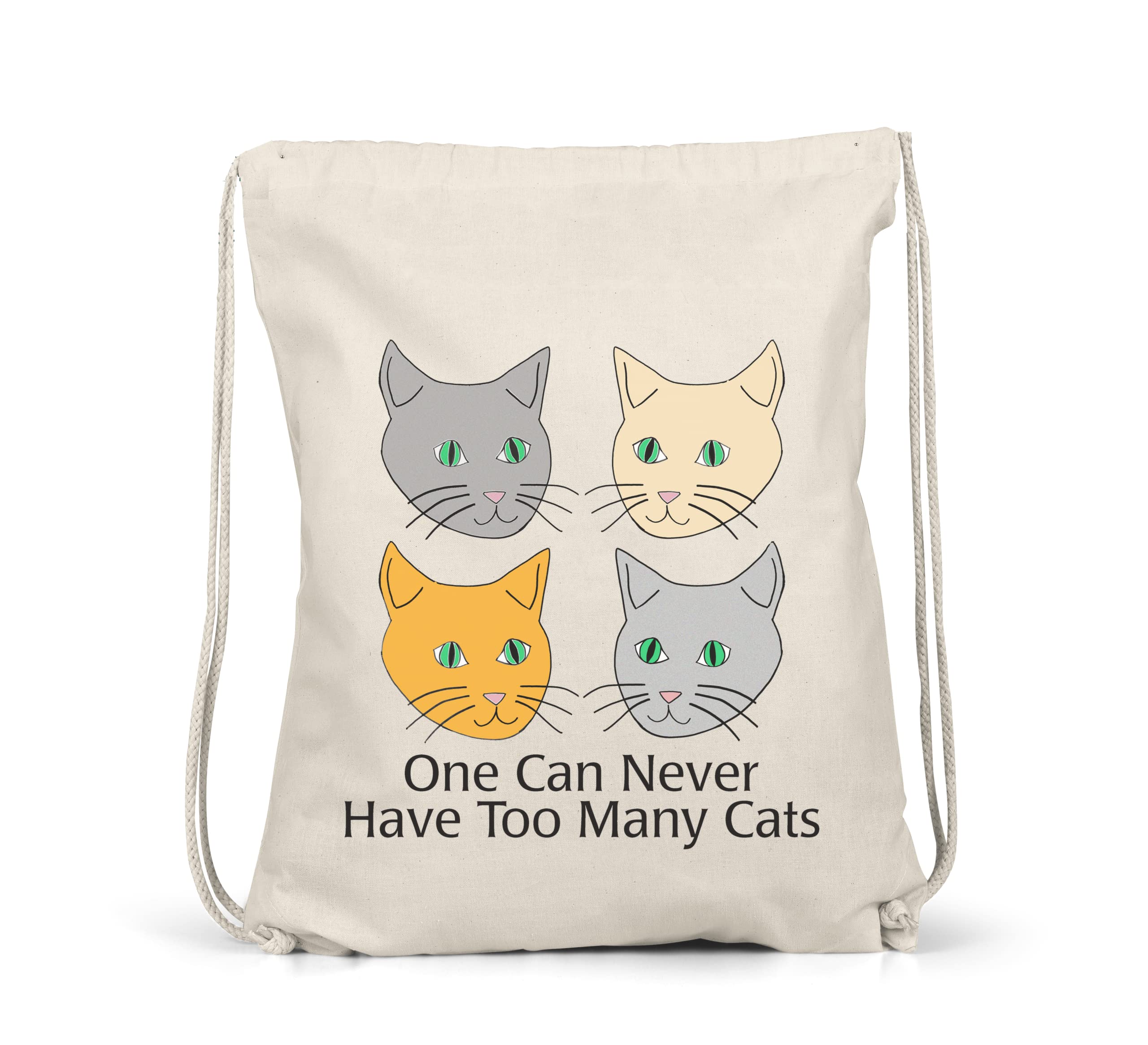 TaxWise One Can Never Have Too Many Cats Printed Cotton Drawstring Bag/Personalised PE Bag/Organic Drawstring Sack/Express Yourself Through A Custom Design