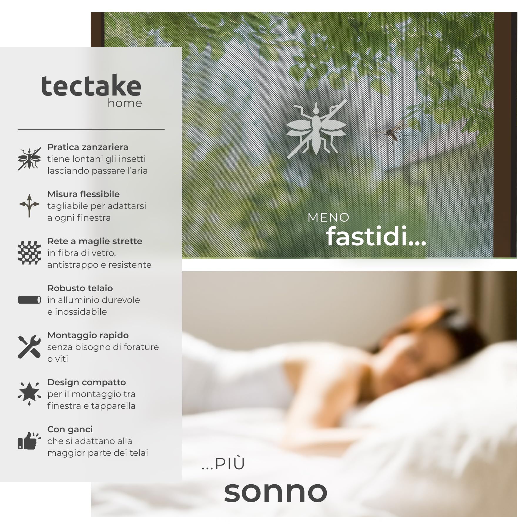 tectake® Zanzariera per Telai di Finestre, Telaio in Alluminio, Zanzariera Finestra Resistente ai Raggi UV e alle Intemperie, Trasparente alla Luce e Permeabile all’Aria, 100x120cm - Marrone
