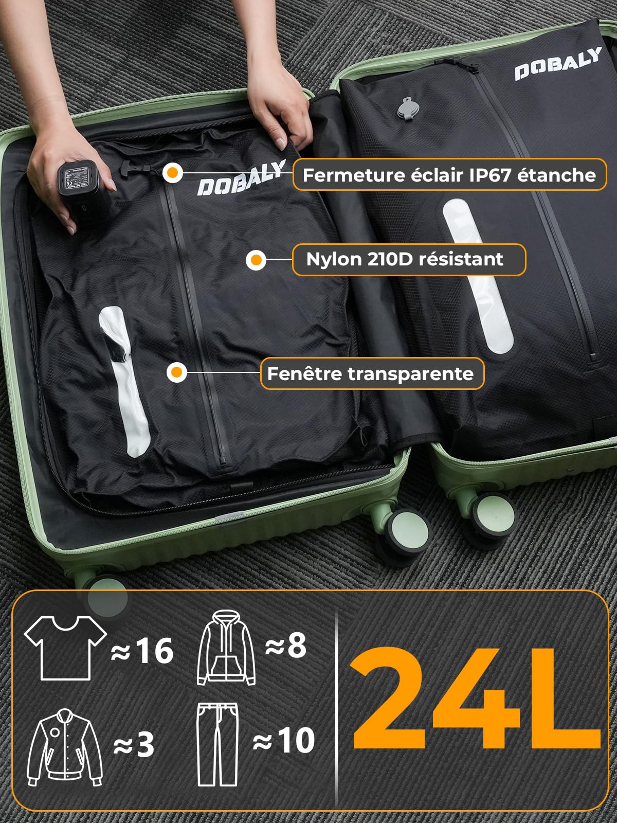 Dobaly Sacs à Vide Professionnels pour le Voyage, Sacs de Compression Réutilisables IP67 pour les Valises et les Sacs à Dos – Compacts et Durables-24L (2 Pièces, Sans Pompe)