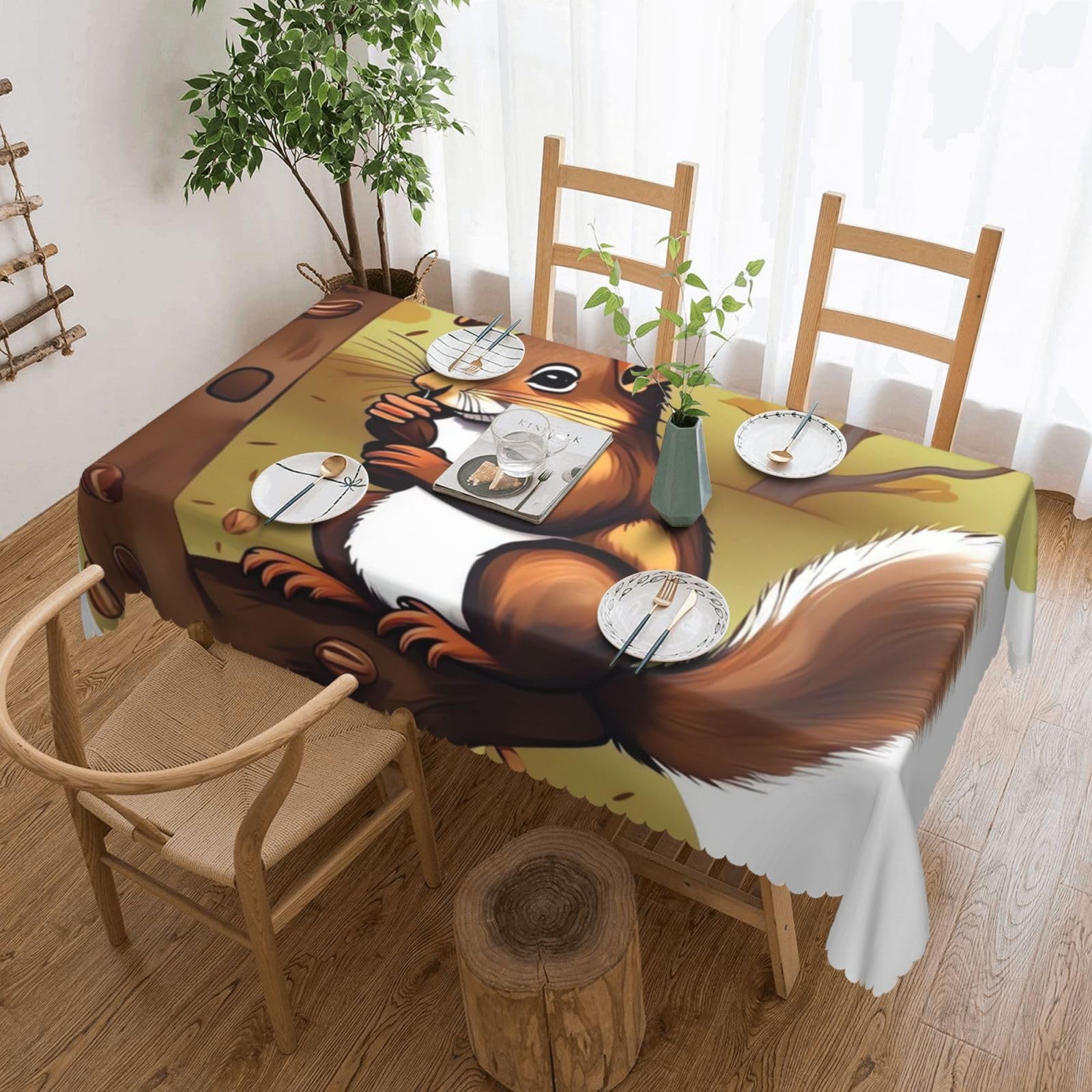 Nappe rectangulaire anti-tache motif écureuil lavable pour intérieur