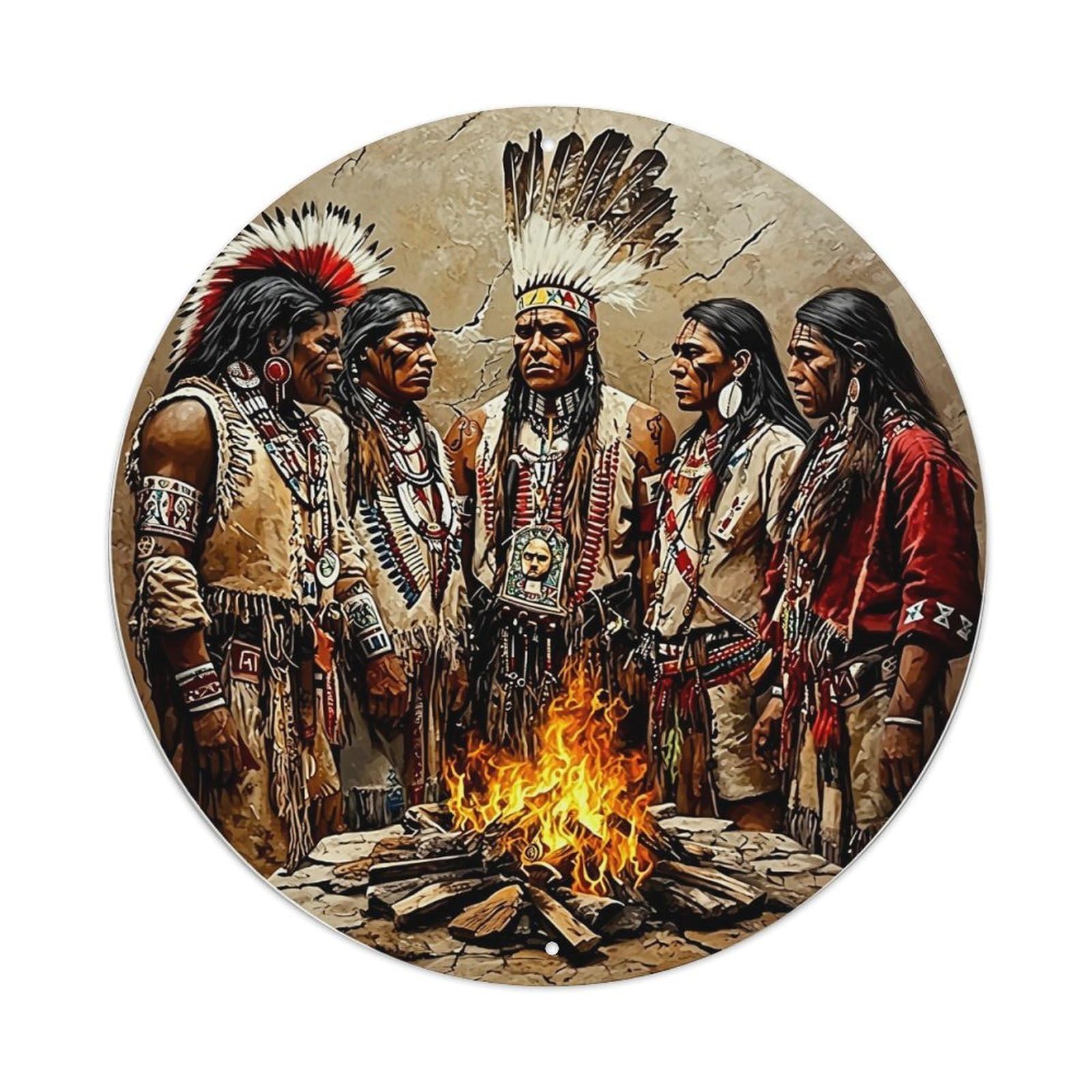 Jdyansheng Vintage Native American Tribal Council Gathering Tin Sign Metal Poster Metal Signs For Home Man Cave Bar Cafe Kitchen Laundry Room Wall Decorations 8X8 Inches